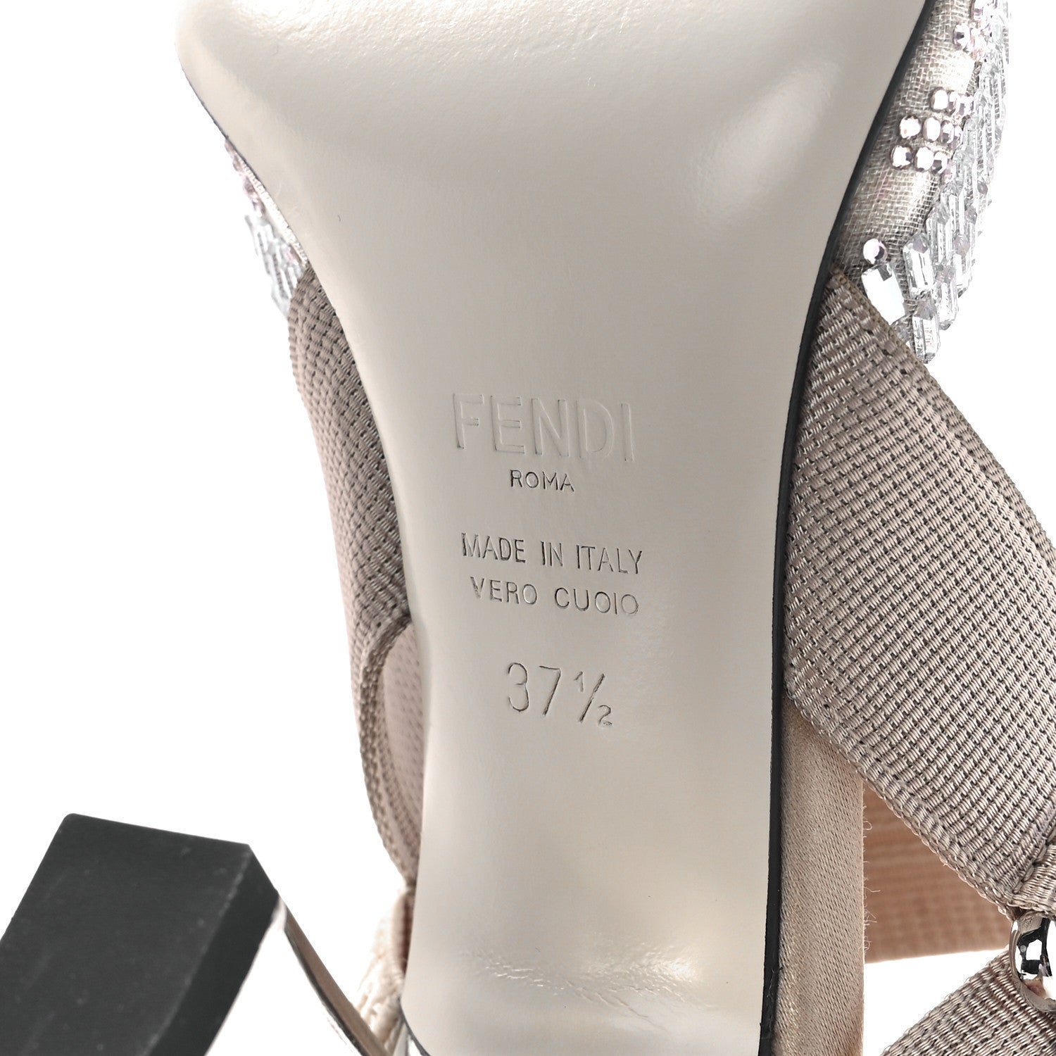 Fendi Technical Mesh Crystal FF Embellished Colibri 85mm Slingback Pumps 37.5 Nude 6 of 9