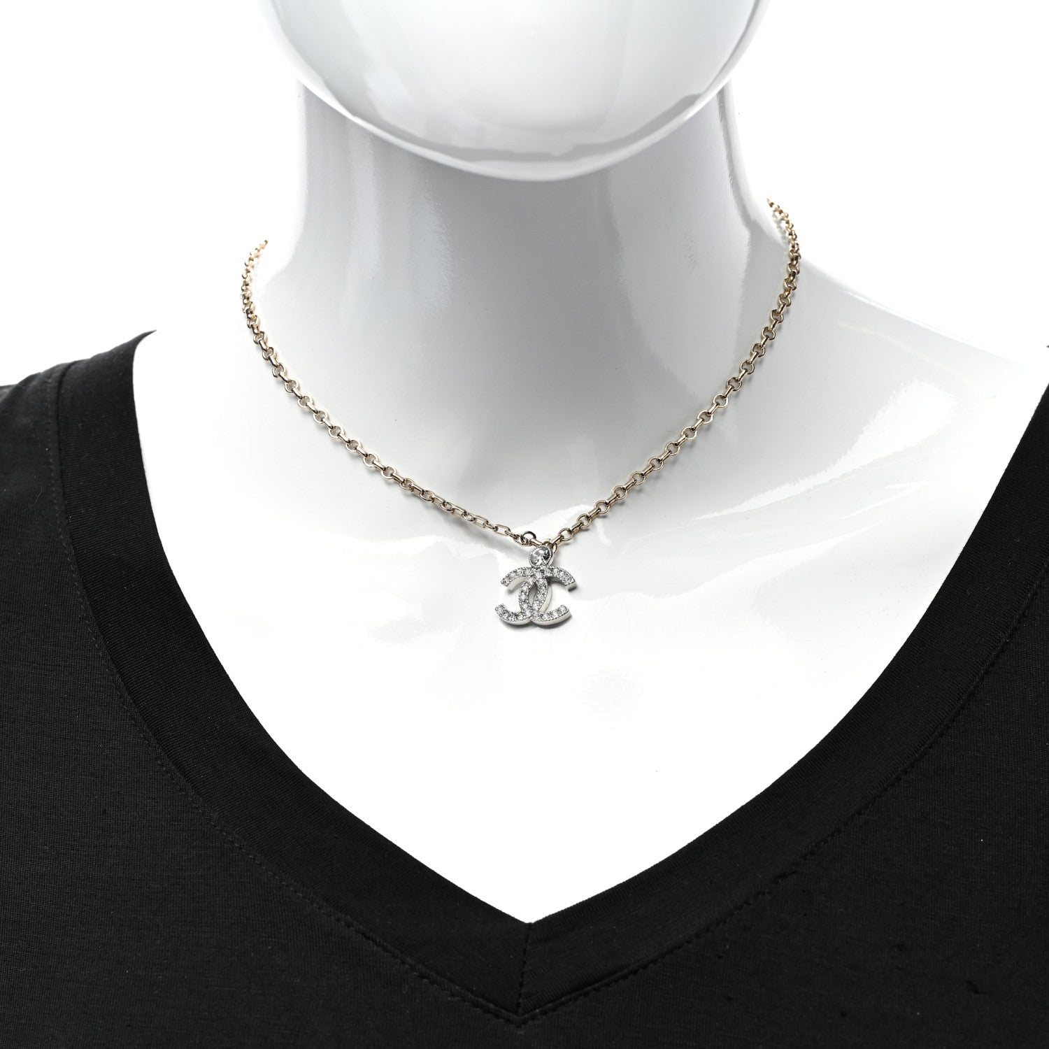 Chanel Crystal CC Pendant Necklace Gold Silver 2 of 6