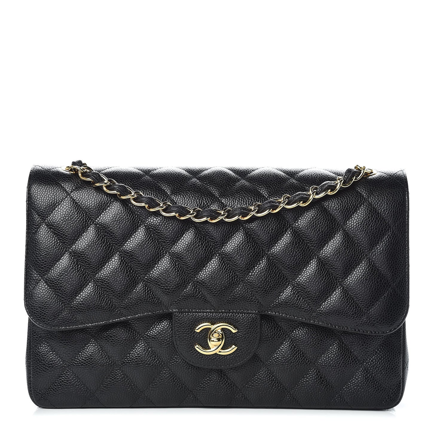 Caviar Quilted Jumbo Double Flap Black