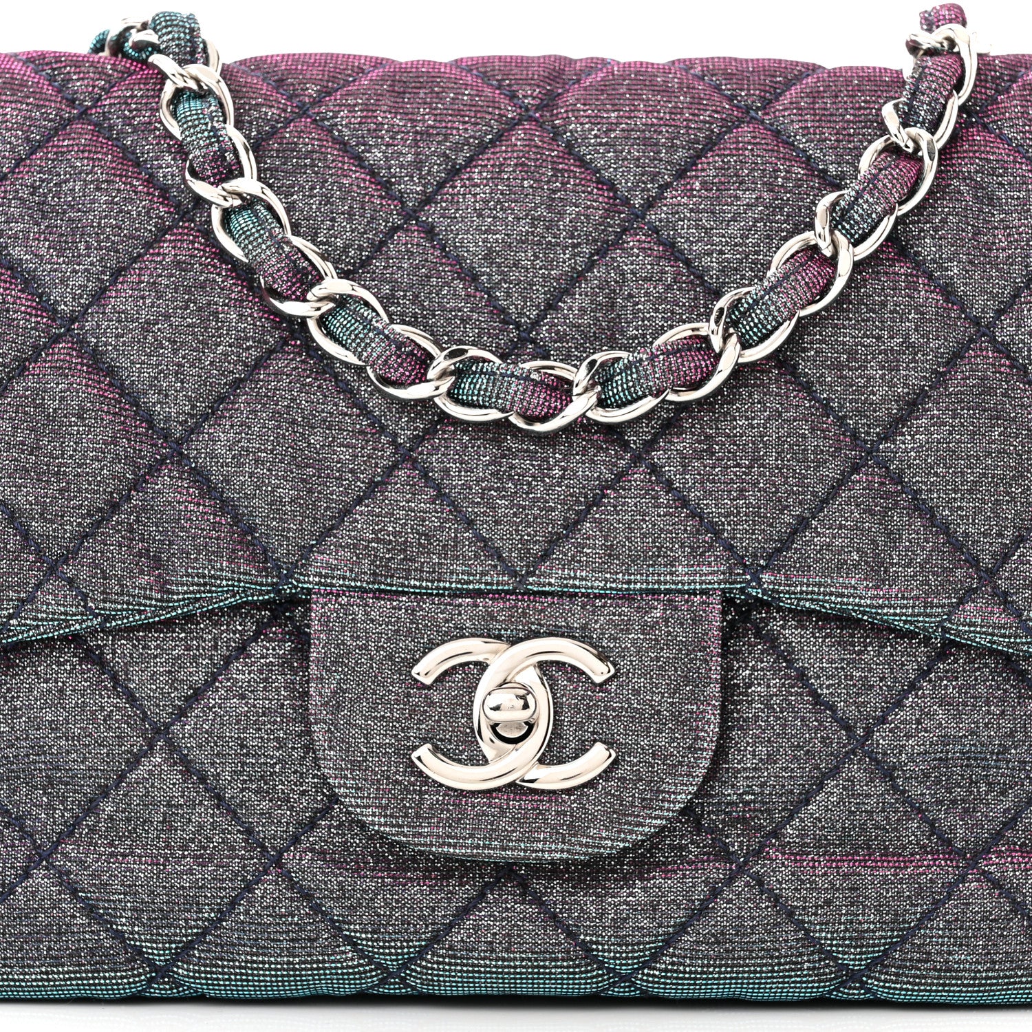 Chanel Iridescent Glitter Fabric Jumbo Single Flap Multicolor 8 of 11