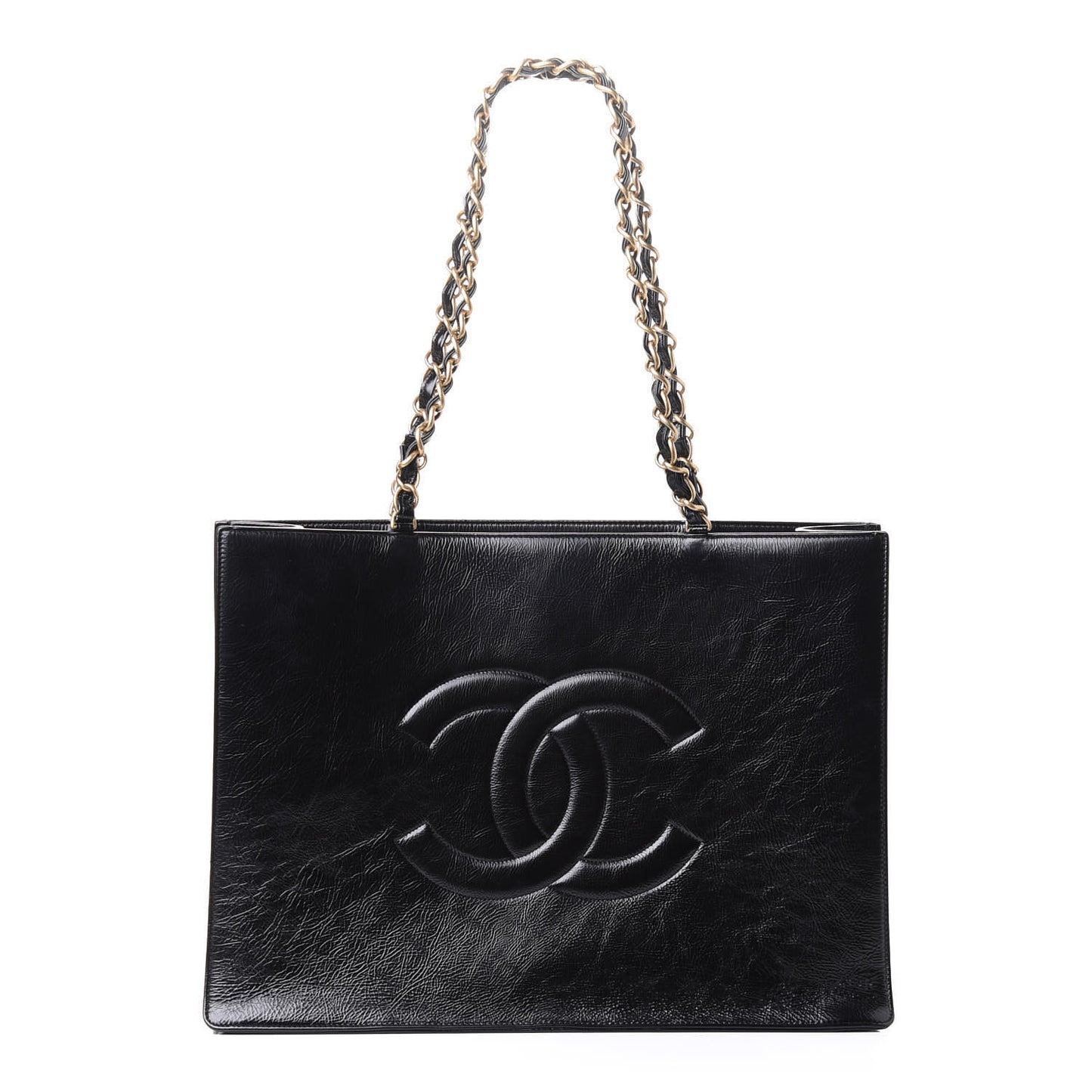Glazed Aged Calfskin CC Tote Black