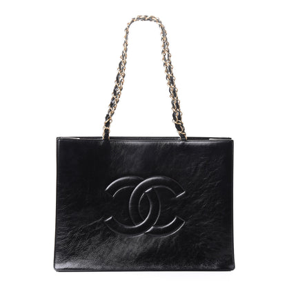 Chanel Glazed Aged Calfskin CC Tote Black 1 of 5