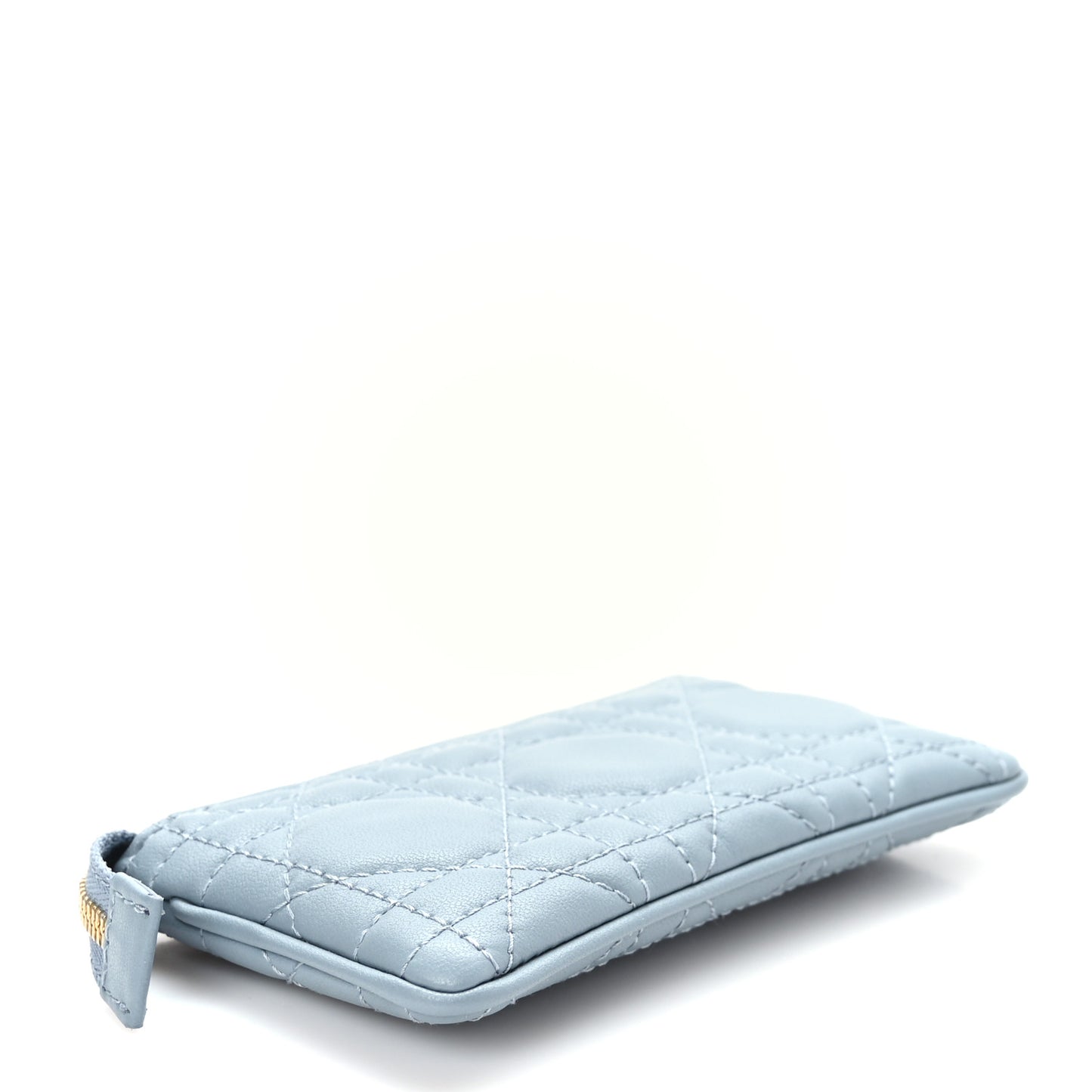 Lambskin Cannage Lady Dior Zipped Key Case Cloud Blue