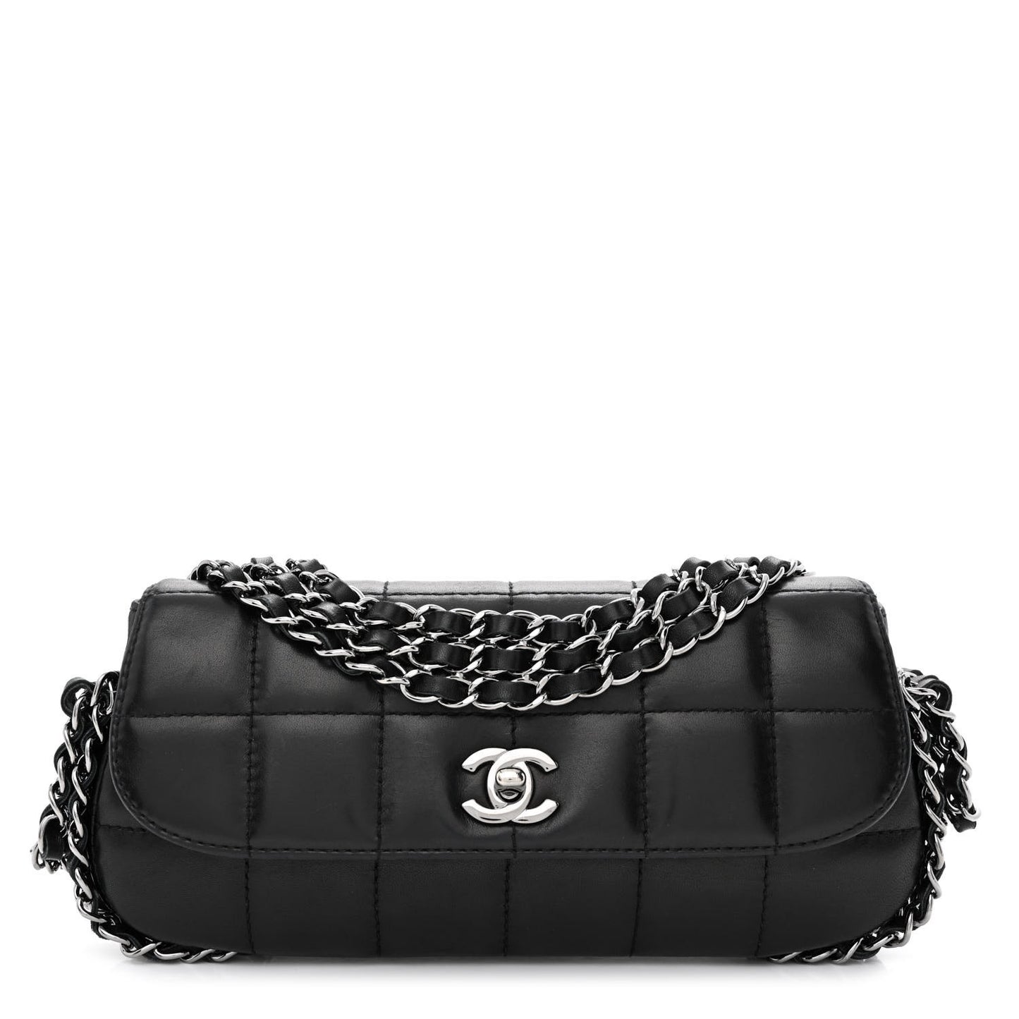 Lambskin Chocolate Bar Quilted Lambskin 3 Chain Flap Black