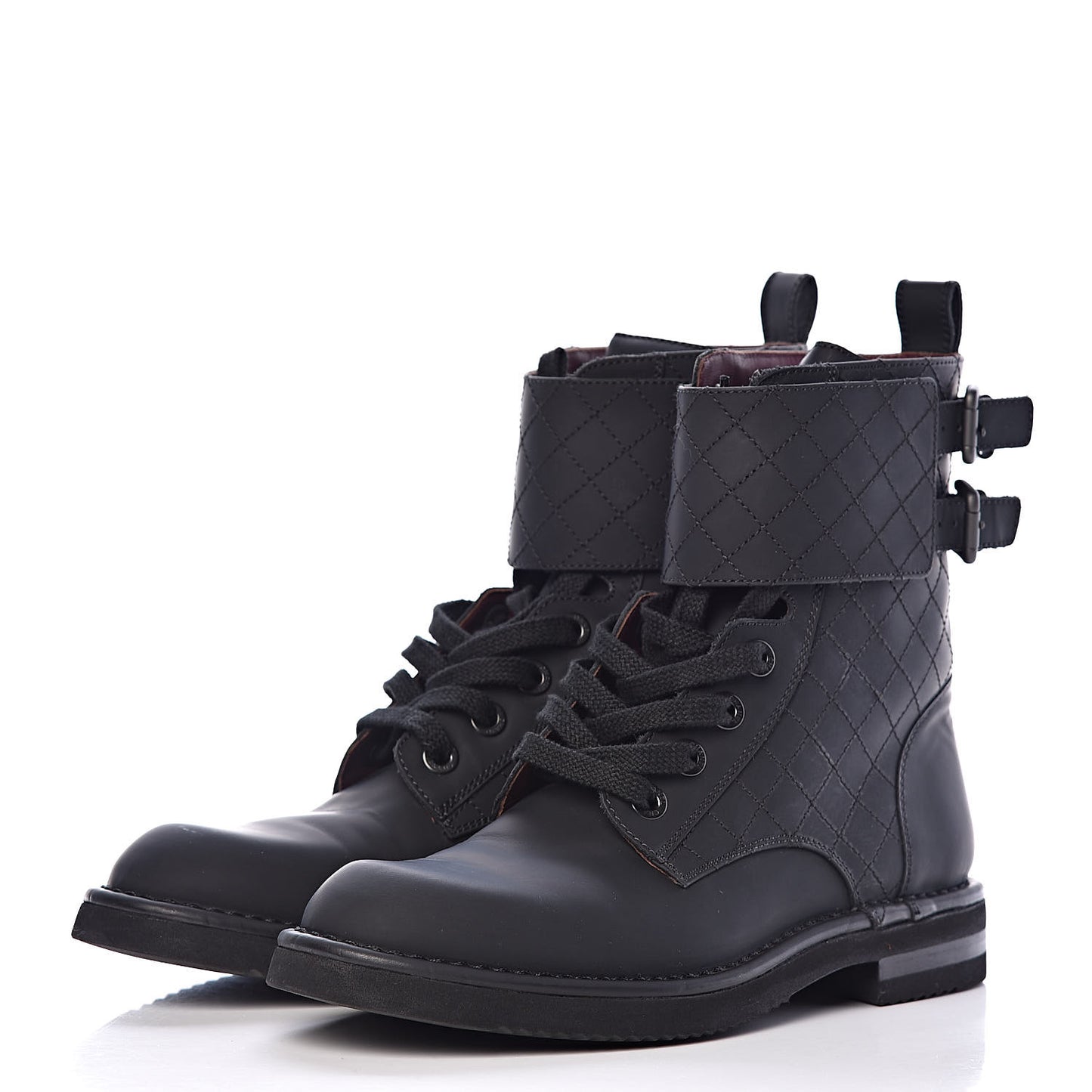 Gum Calfskin Quilted Combat Short Boots 39 Black