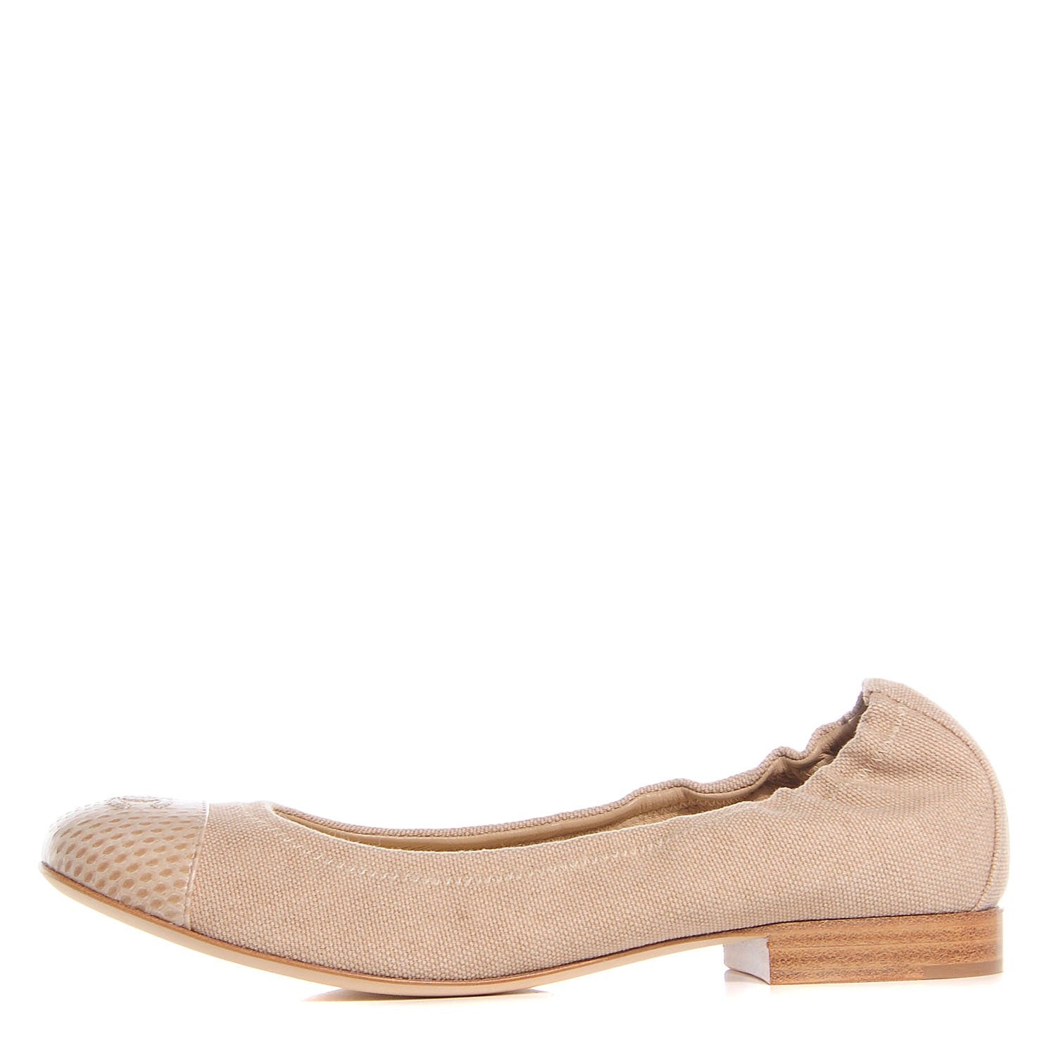 Chanel Toile Snakeskin Cap Toe CC Ballerina Flats 37 Dark Beige 1 of 8