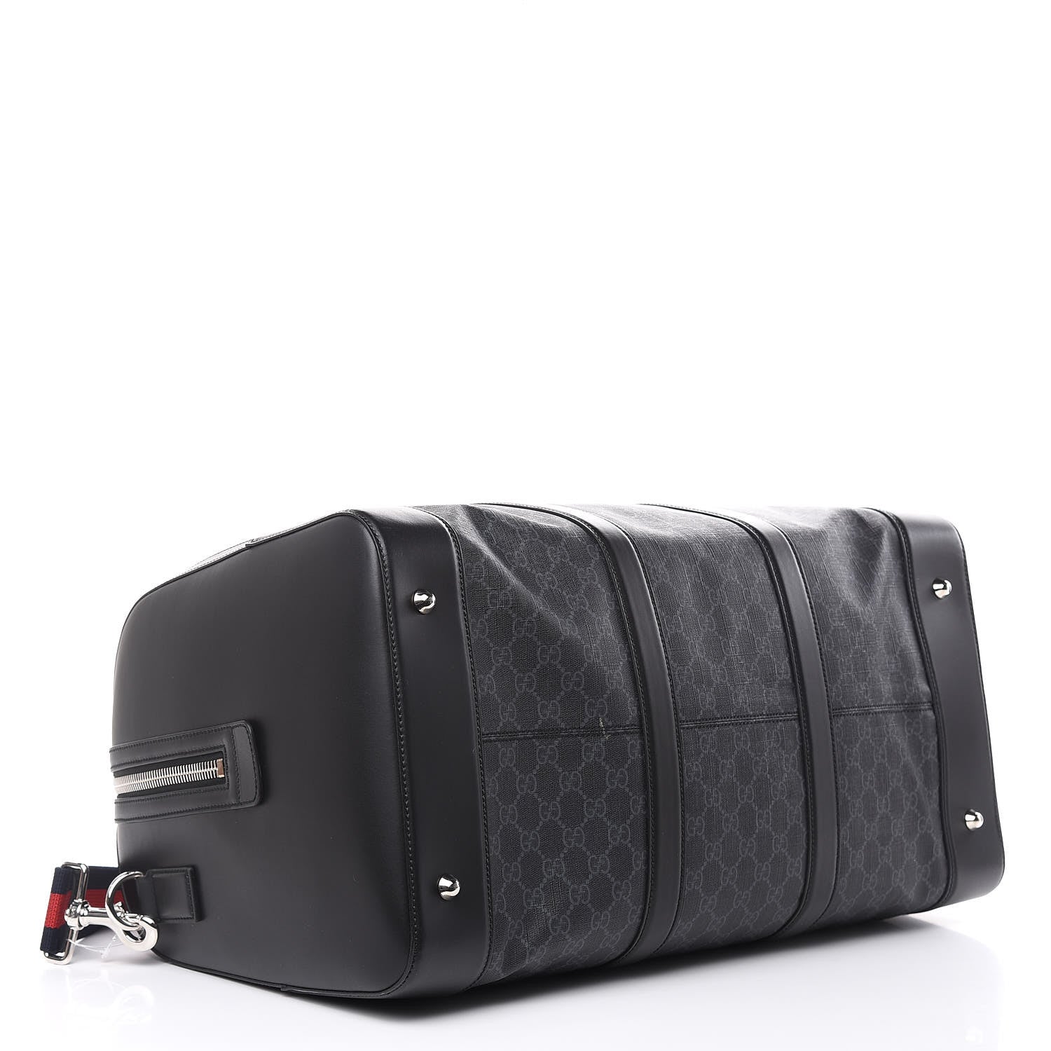 Gucci Soft GG Supreme Monogram Appia Calfskin Web Large Carry On Duffle Bag Black Grey 4 of 10