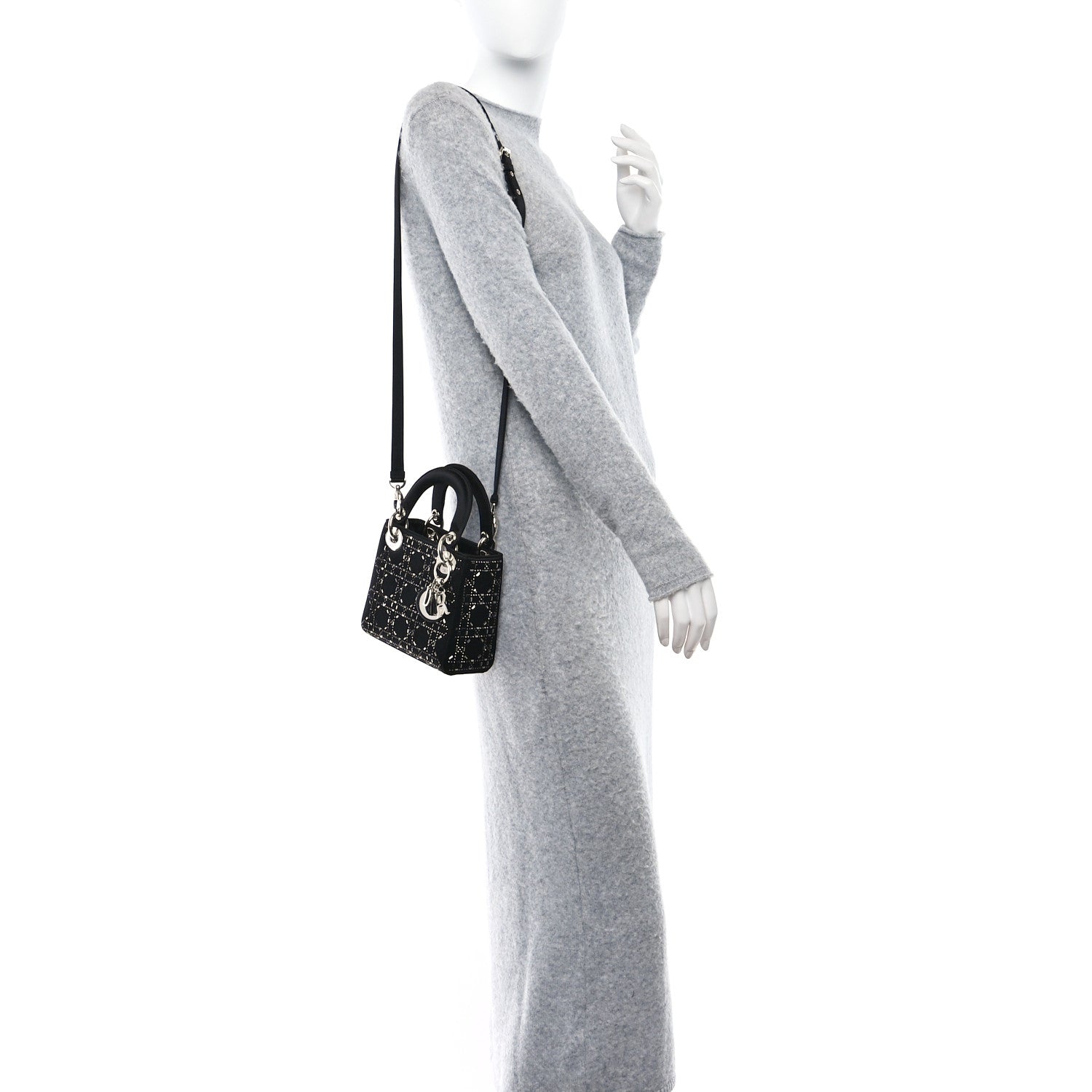 Christian Dior Satin Crystal Cannage Mini Lady Dior Black 2 of 9