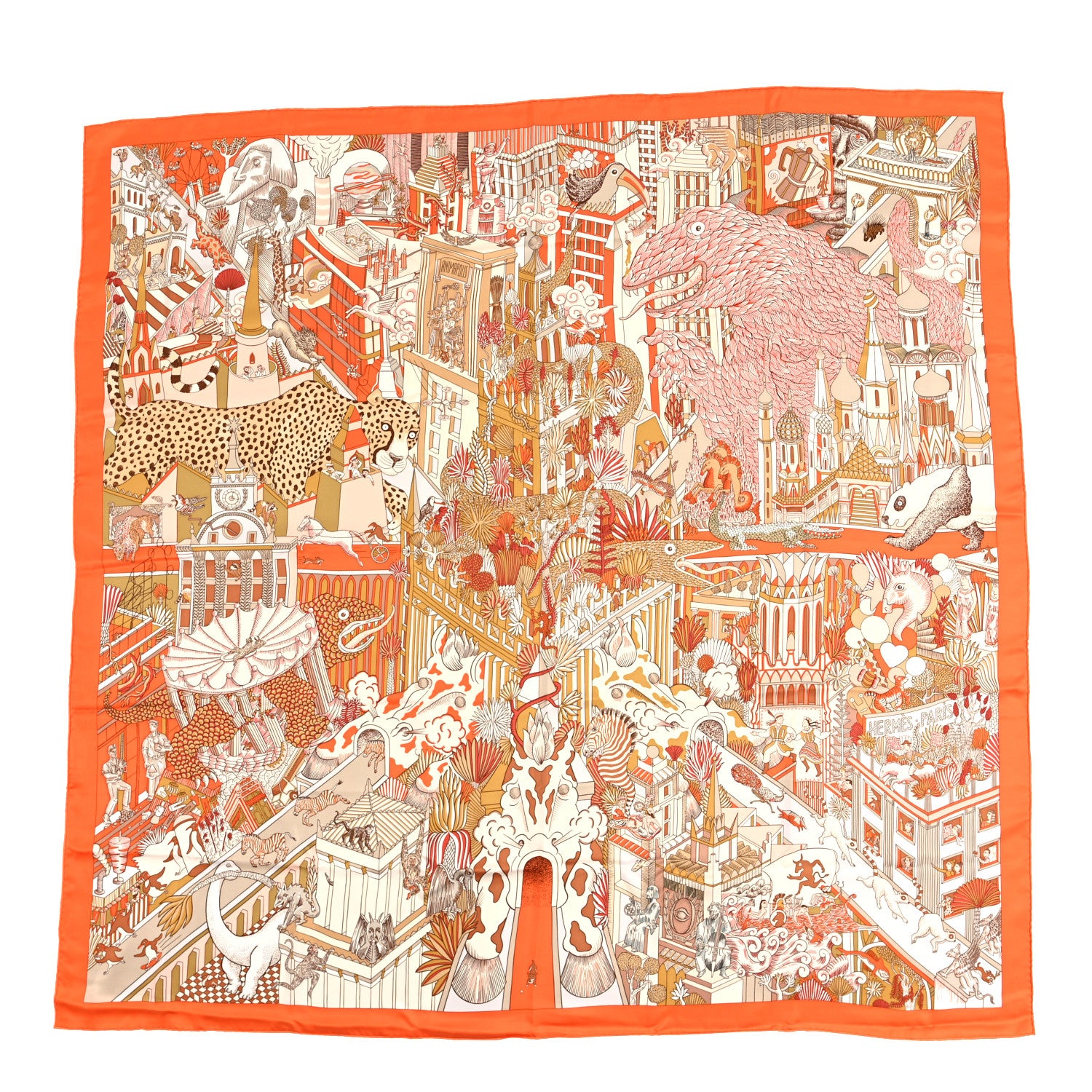 Hermes Silk Animapolis Scarf 140 Orange Caramel Black 1 of 3