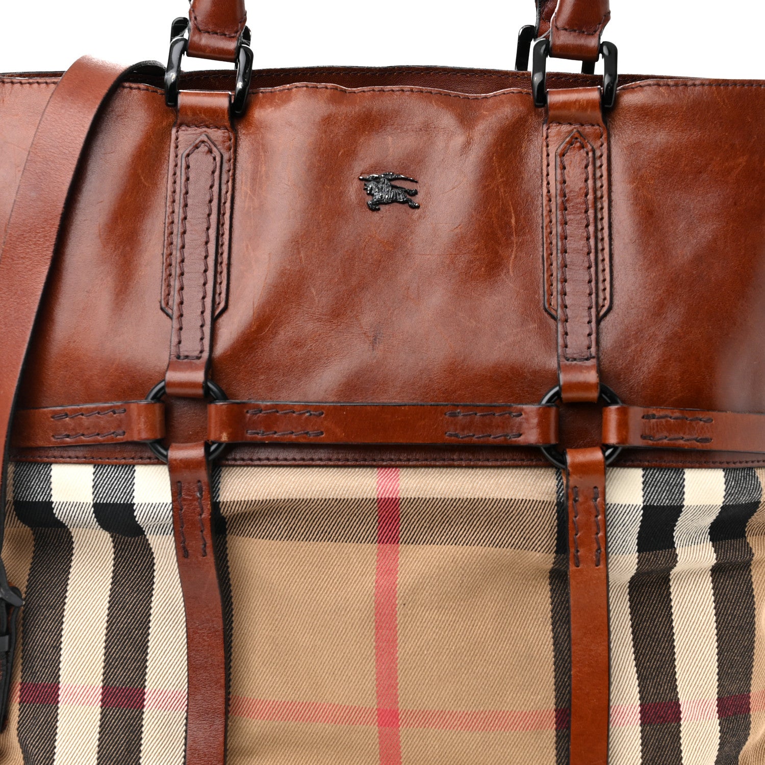 Burberry House Check Bridle Calfskin Tote Tan 9 of 22