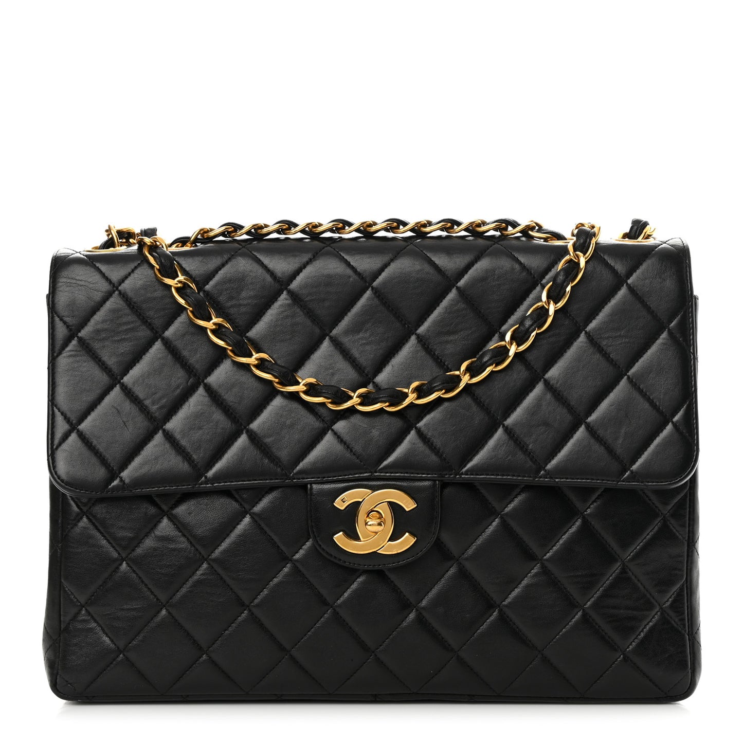 Lambskin Quilted Jumbo Single Flap Black