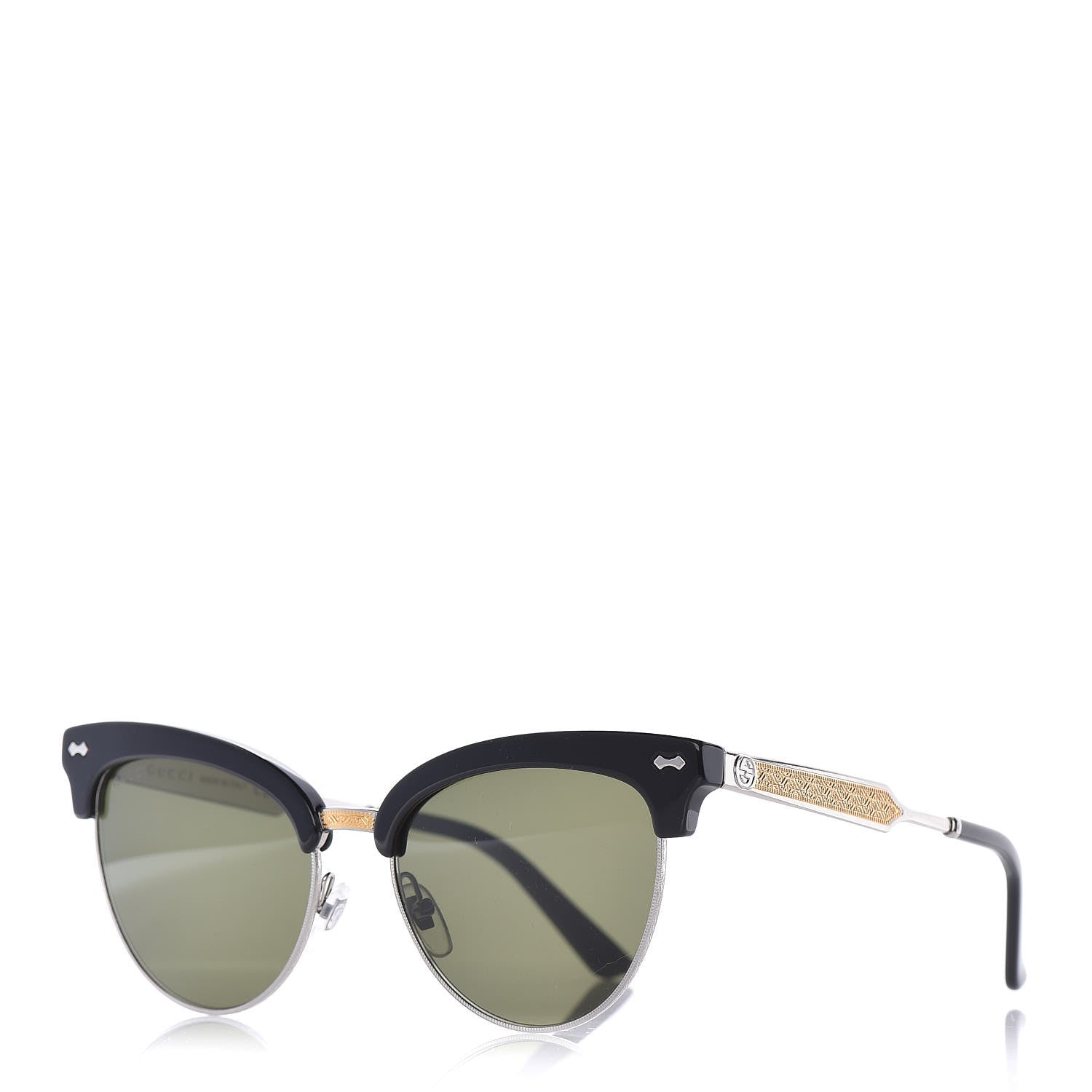 Gucci Acetate Damascato Cat Eye Sunglasses GG0055S Black Gold 1 of 6