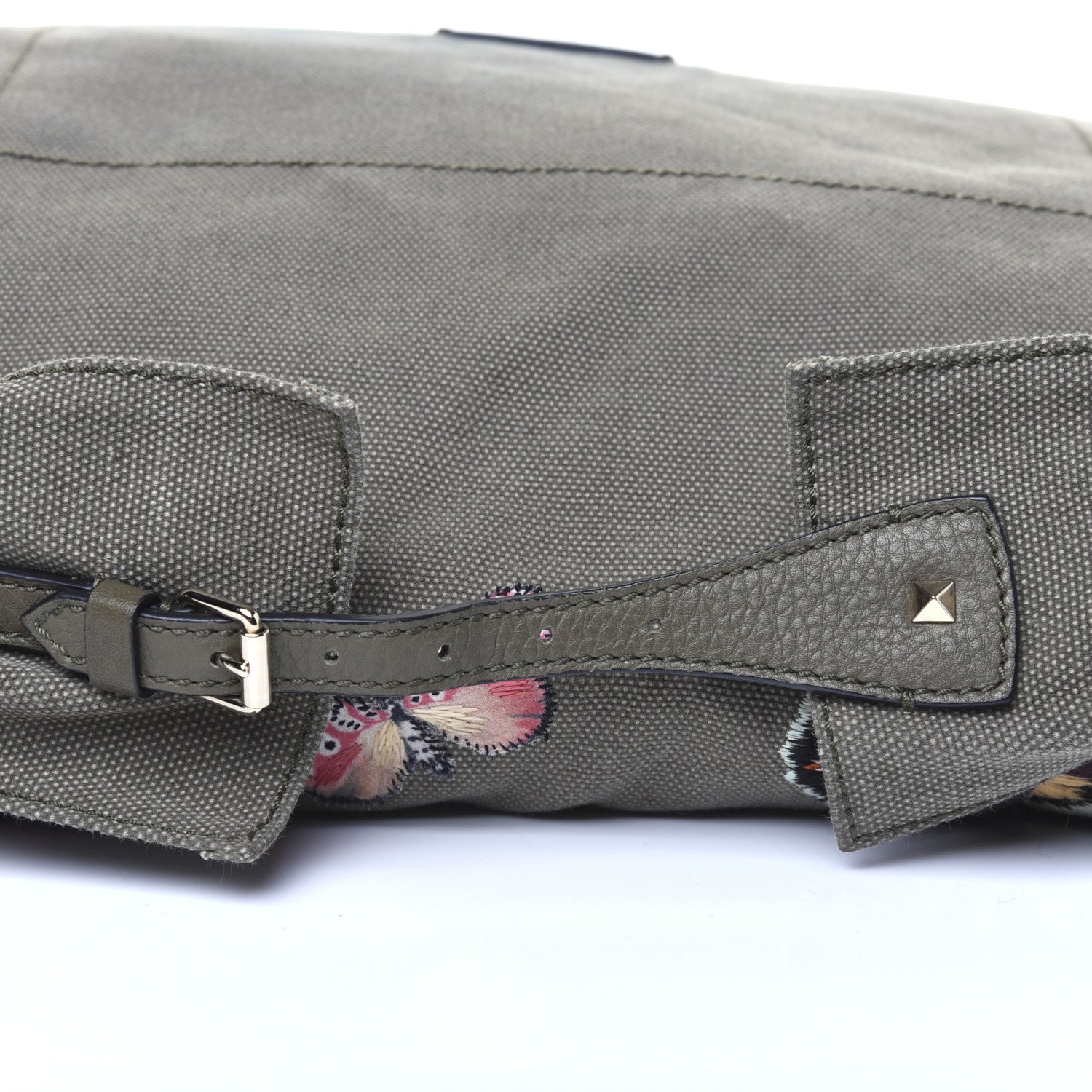 Valentino Garavani Canvas Butterfly Embroidered Rockstud Messenger Bag Military Green 21 of 25