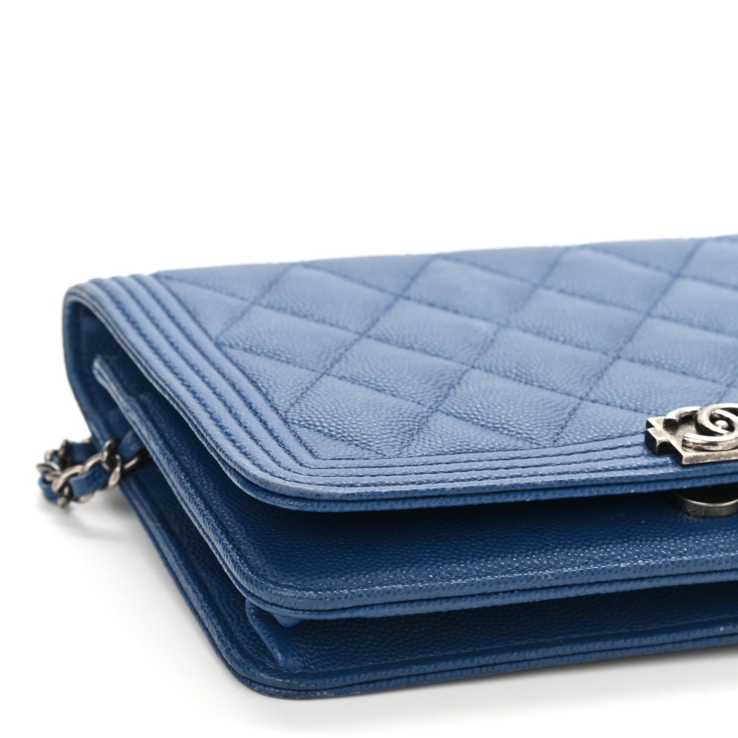 Chanel Caviar Quilted Boy Wallet On Chain WOC Blue 9 of 14