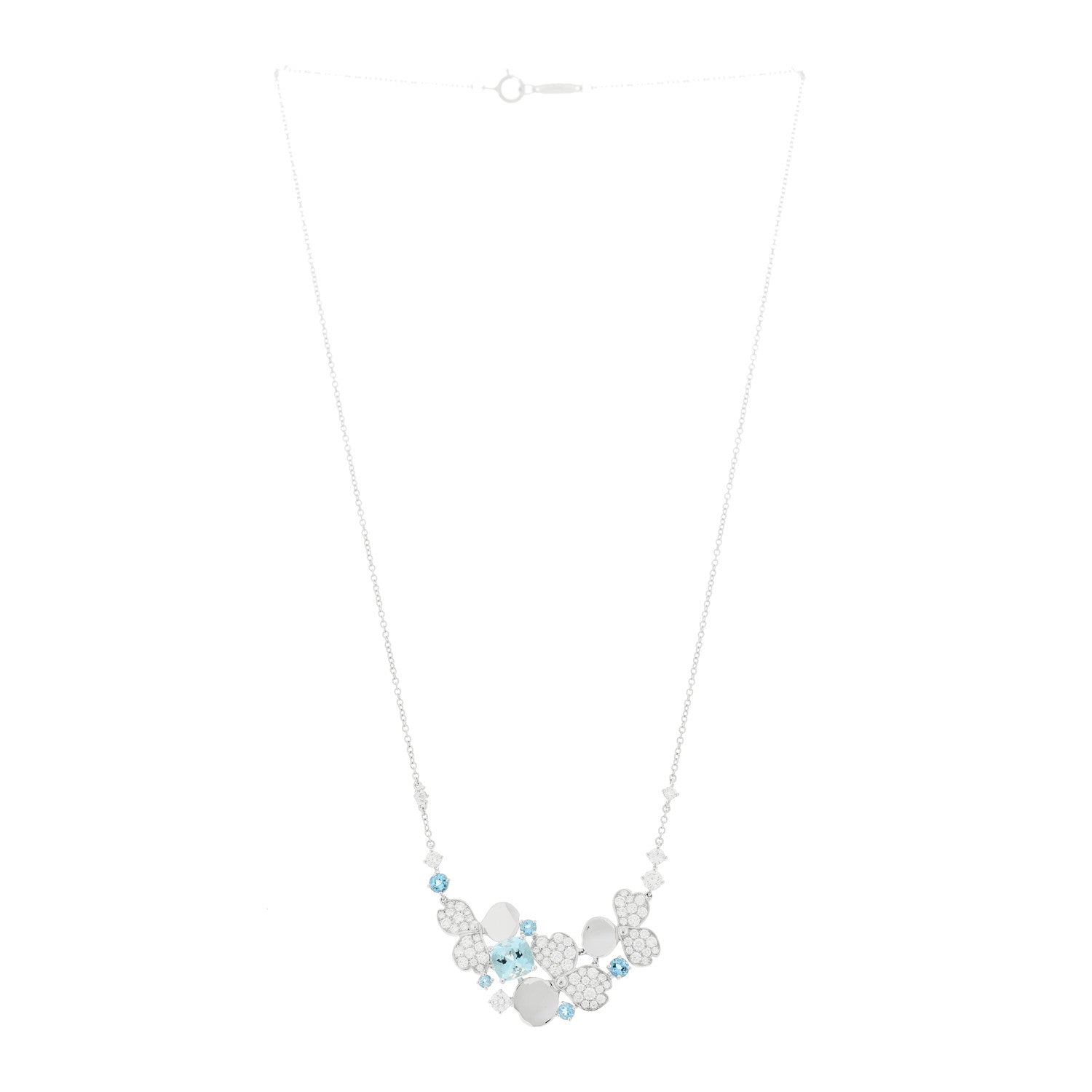 Tiffany Platinum Diamond Aquamarine Paper Flowers Cluster Pendant Necklace 3 of 6
