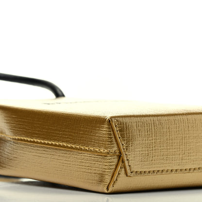 Balenciaga Metallic Textured Calfskin Logo Shopping Phone Holder Bag Gold 8 of 9