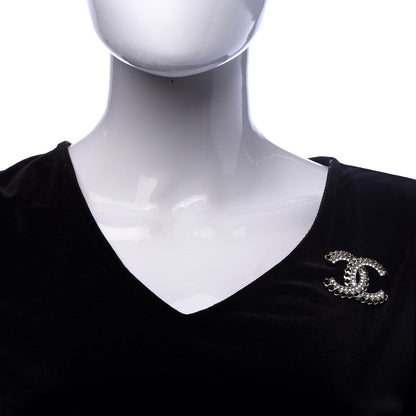 Chanel Crystal Chain CC Brooch Gold 2 of 5