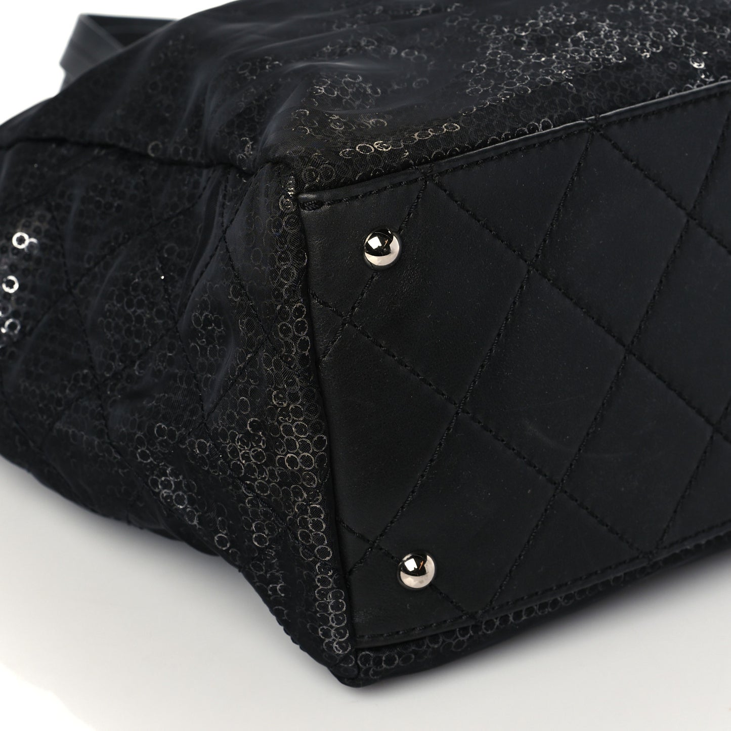 Calfskin Mesh Hidden Sequin CC Tote Black
