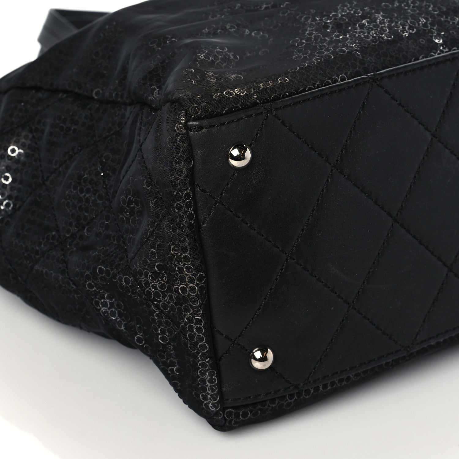Chanel Calfskin Mesh Hidden Sequin CC Tote Black 9 of 10