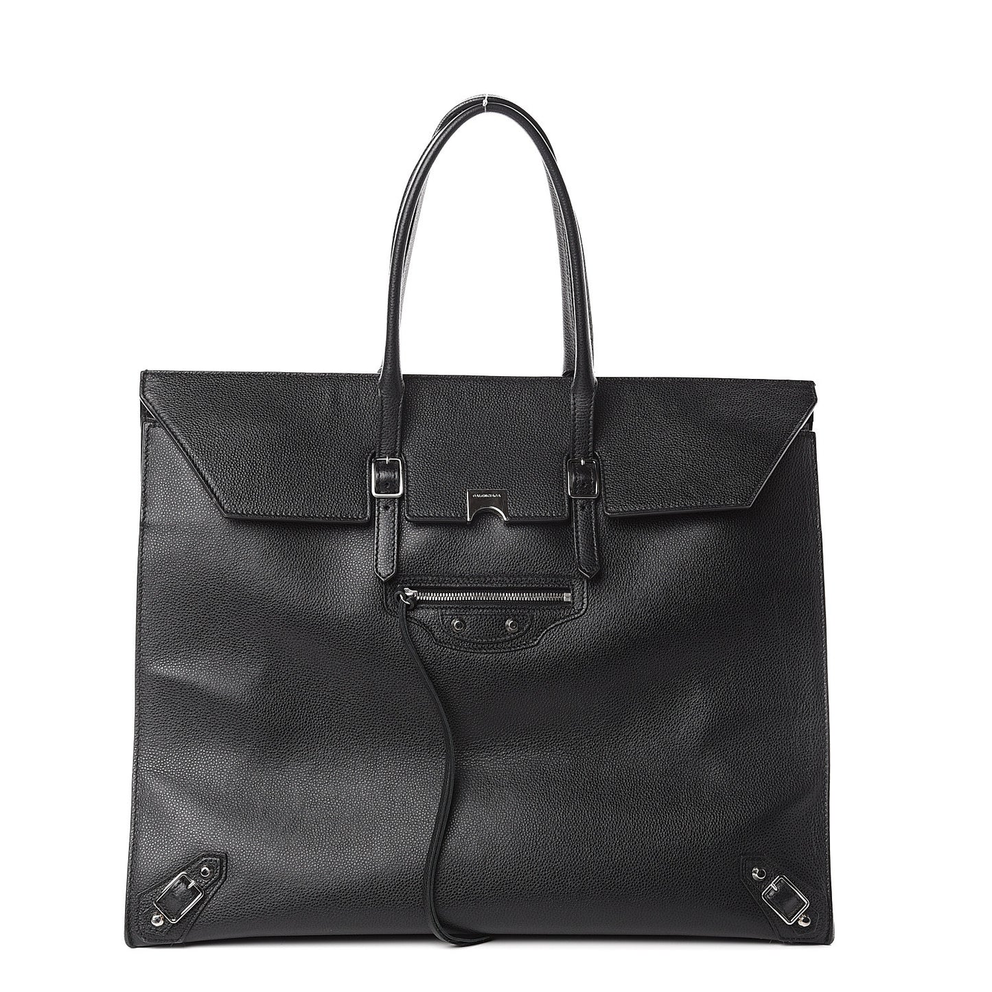 Grained Calfskin Papier Flap Tote Black