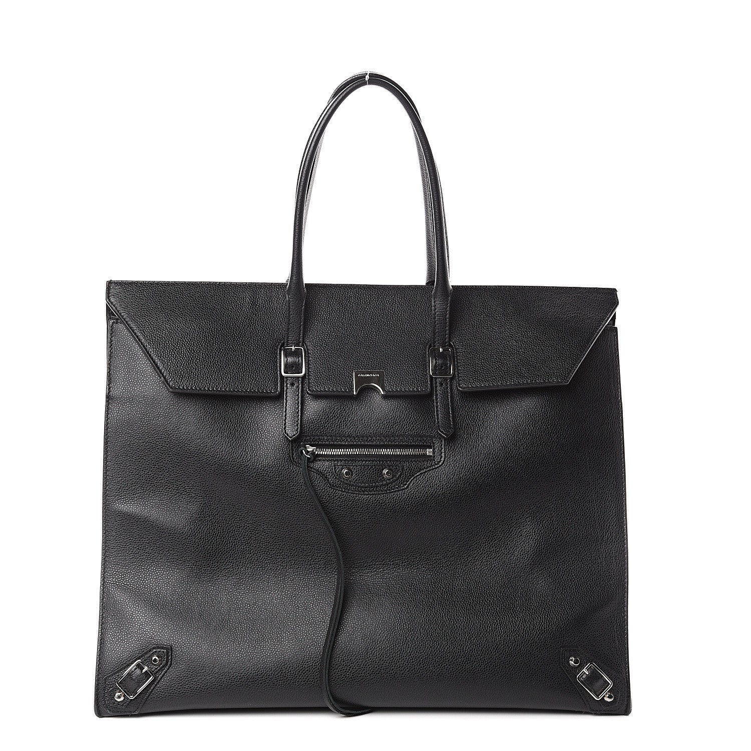 Balenciaga Grained Calfskin Papier Flap Tote Black 1 of 8
