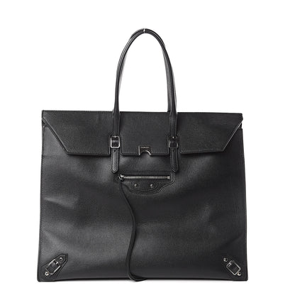 Balenciaga Grained Calfskin Papier Flap Tote Black 1 of 8