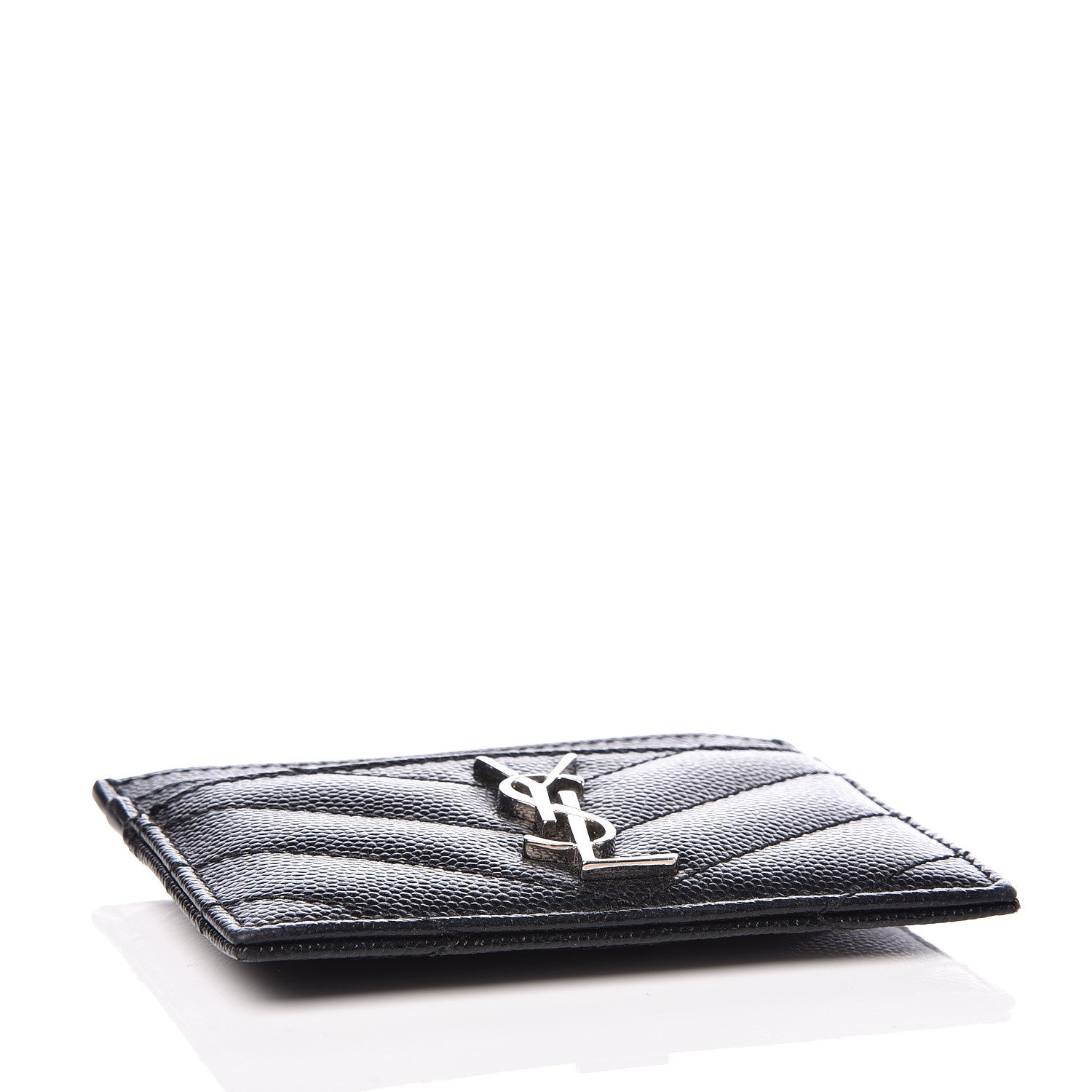 Saint Laurent Grain De Poudre Matelasse Chevron Monogram Credit Card Case Black 4 of 9