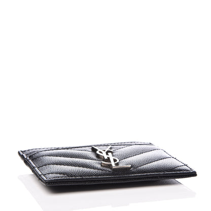 Saint Laurent Grain De Poudre Matelasse Chevron Monogram Credit Card Case Black 4 of 9