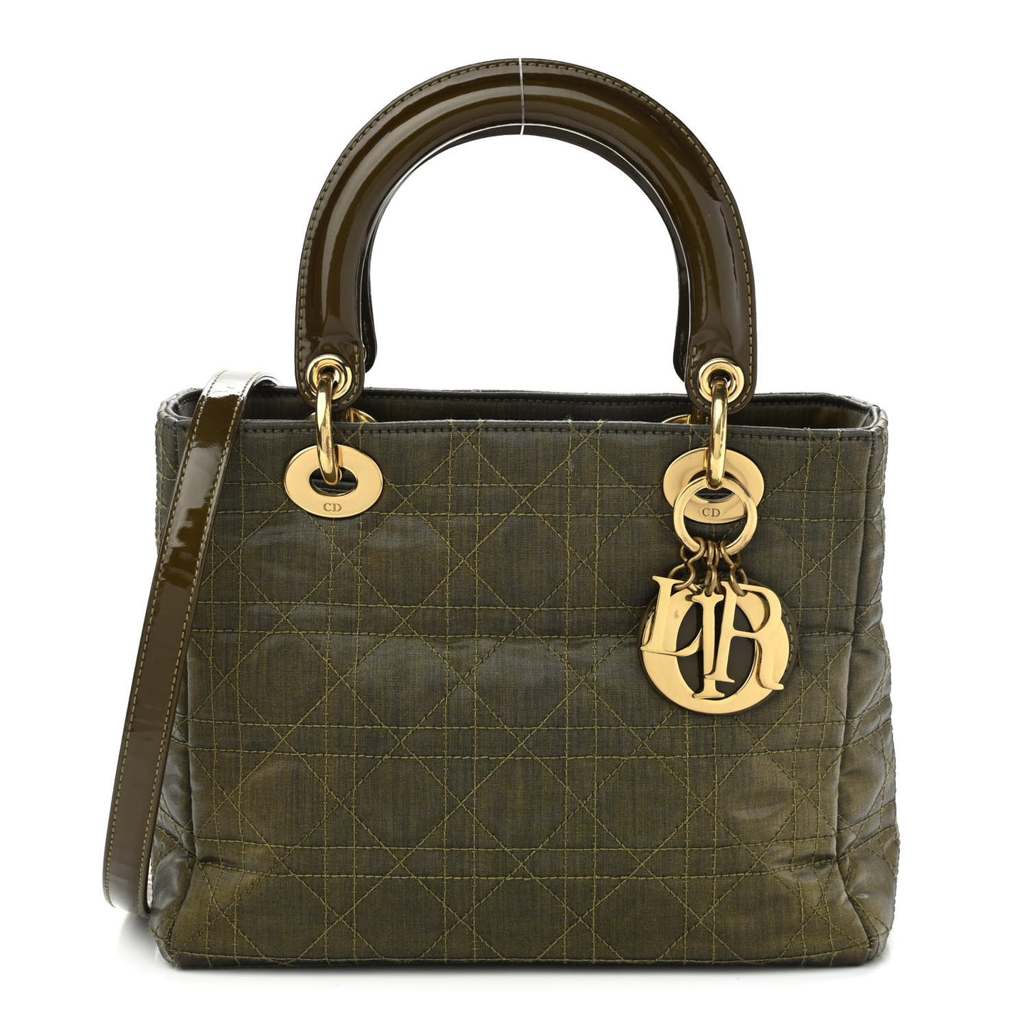 Coated Canvas Patent Cannage Medium Lady Dior Dark Green