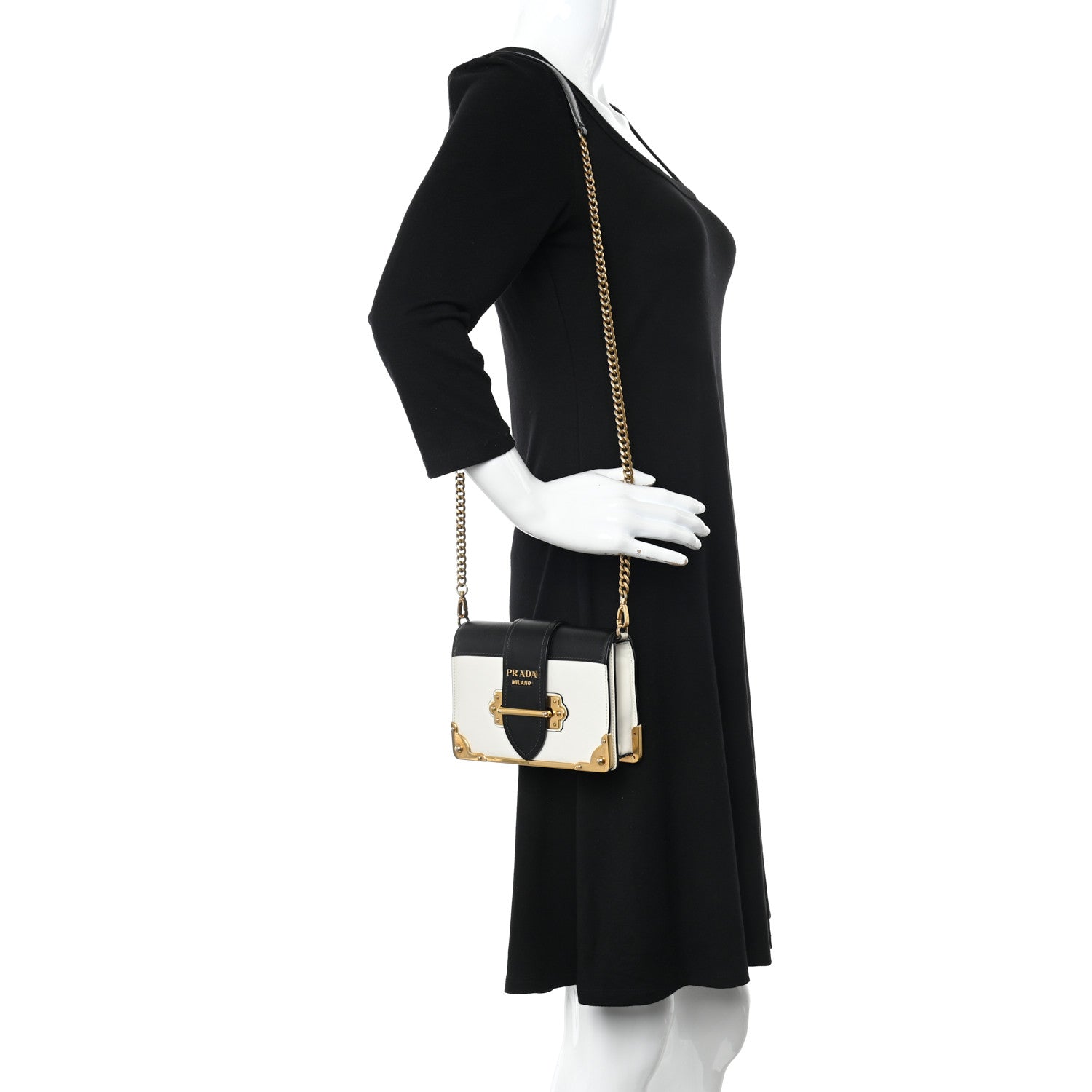Prada City Calf Saffiano Cahier Bag Talco Black 2 of 9