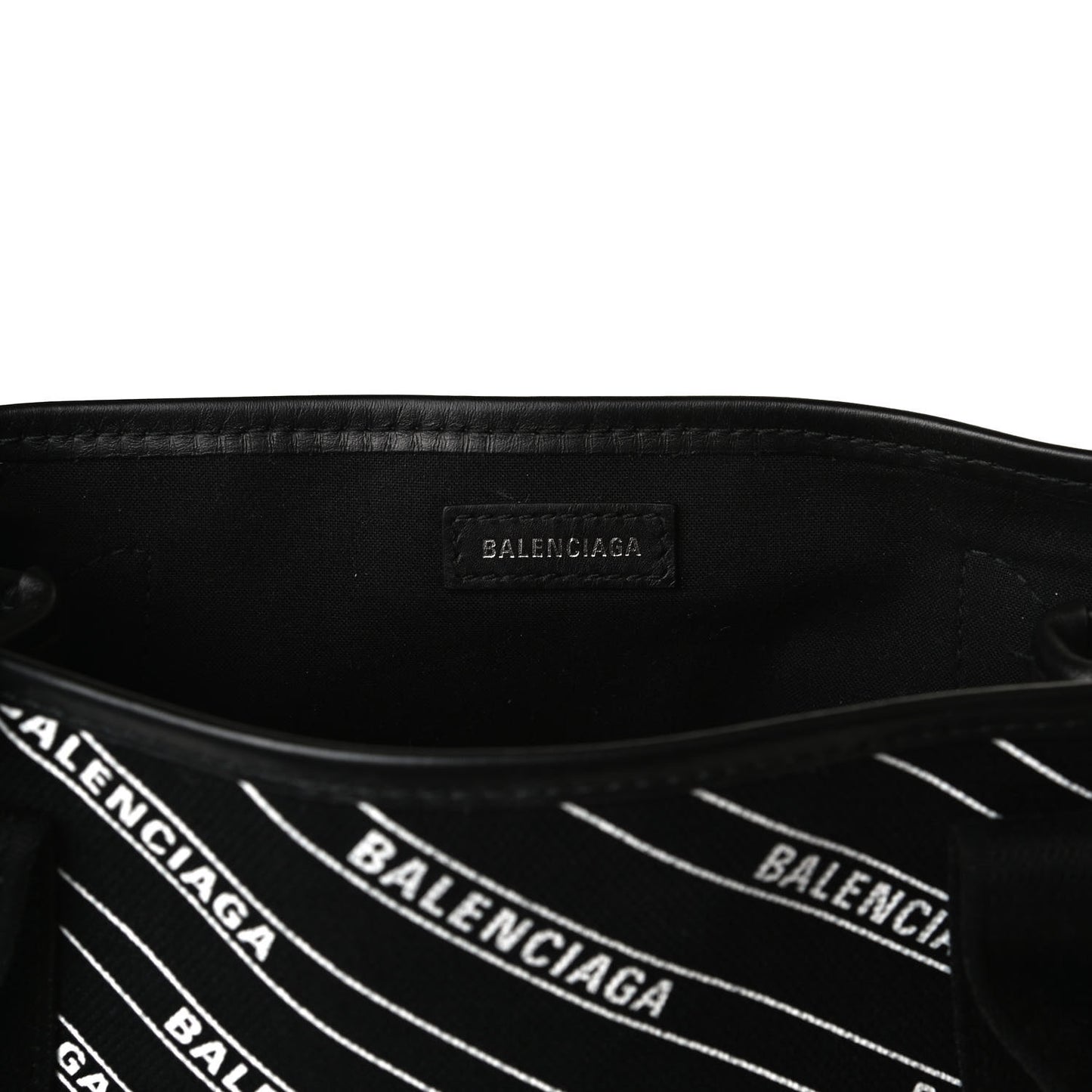 Cotton Canvas Calfskin Logo Print Navy Cabas XS Black White