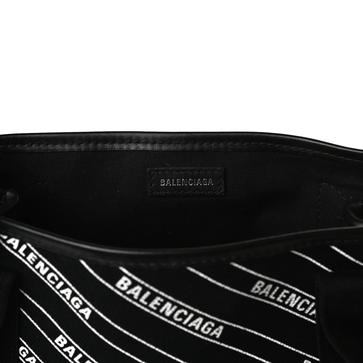 Balenciaga Cotton Canvas Calfskin Logo Print Navy Cabas XS Black White 7 of 18