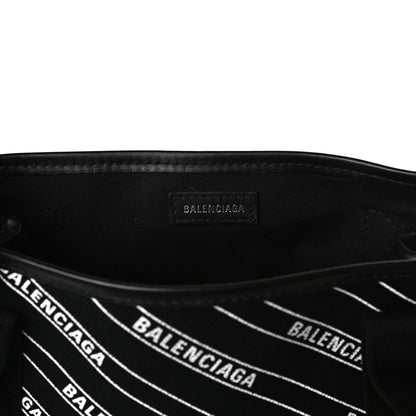 Balenciaga Cotton Canvas Calfskin Logo Print Navy Cabas XS Black White 7 of 18