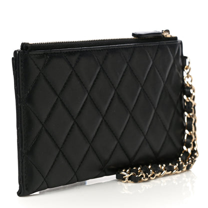 Chanel Lambskin Quilted Camellia Pouch With Handle Black 2 of 9