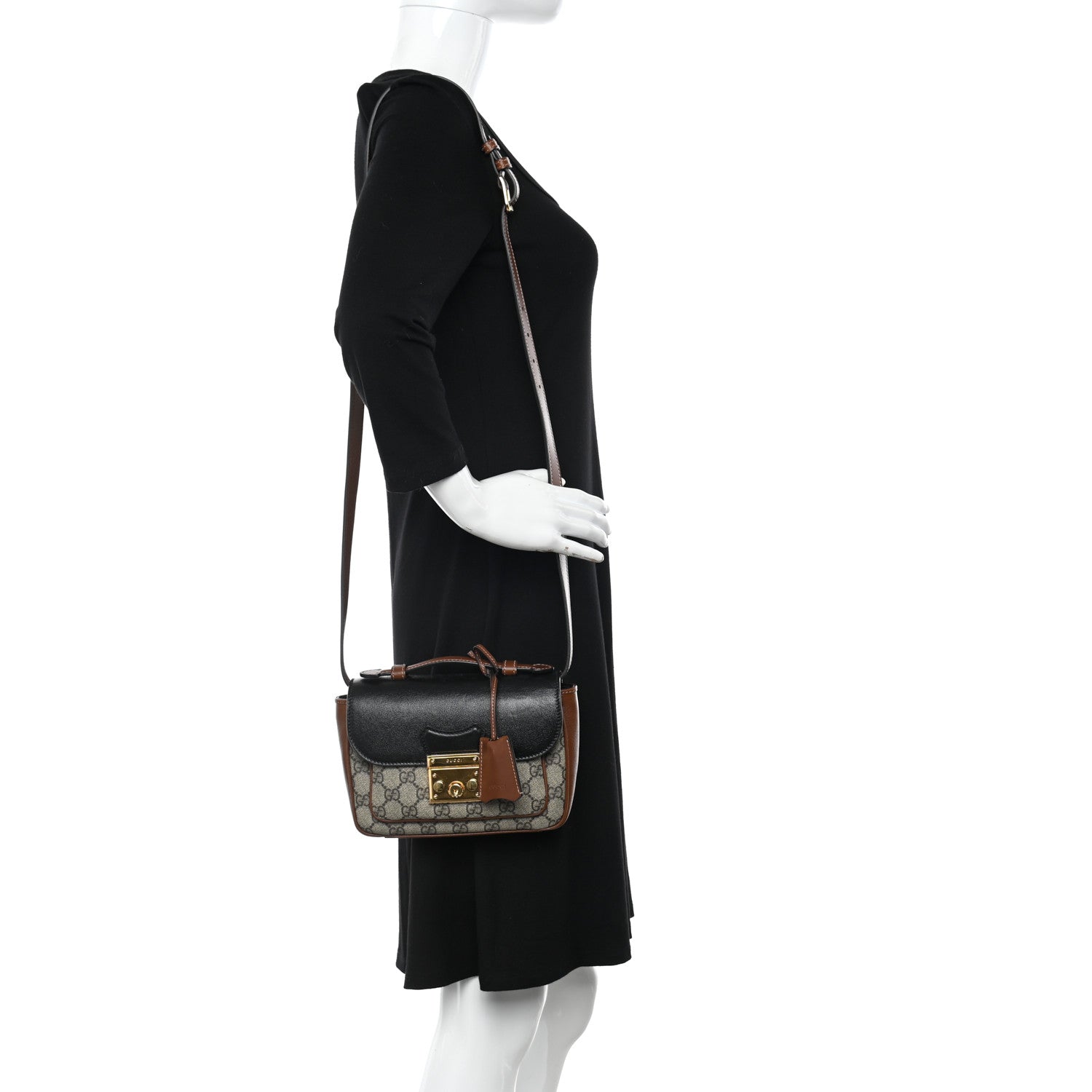 Gucci GG Supreme Monogram New Sakai Lux Calfskin Mini Padlock Flap Pocket Shoulder Bag Beige Ebony Black Cuir 2 of 10