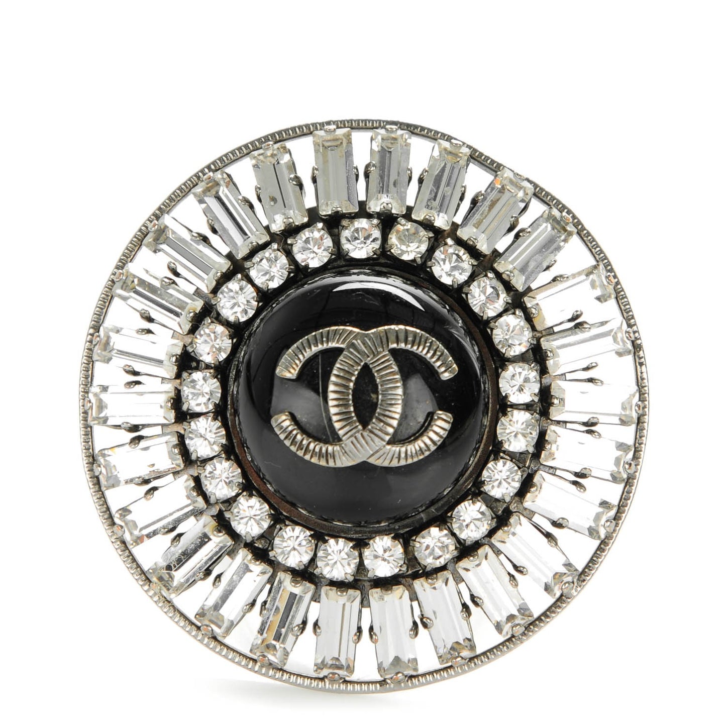 Enamel CC Baguette Crystal Ring 5 Black