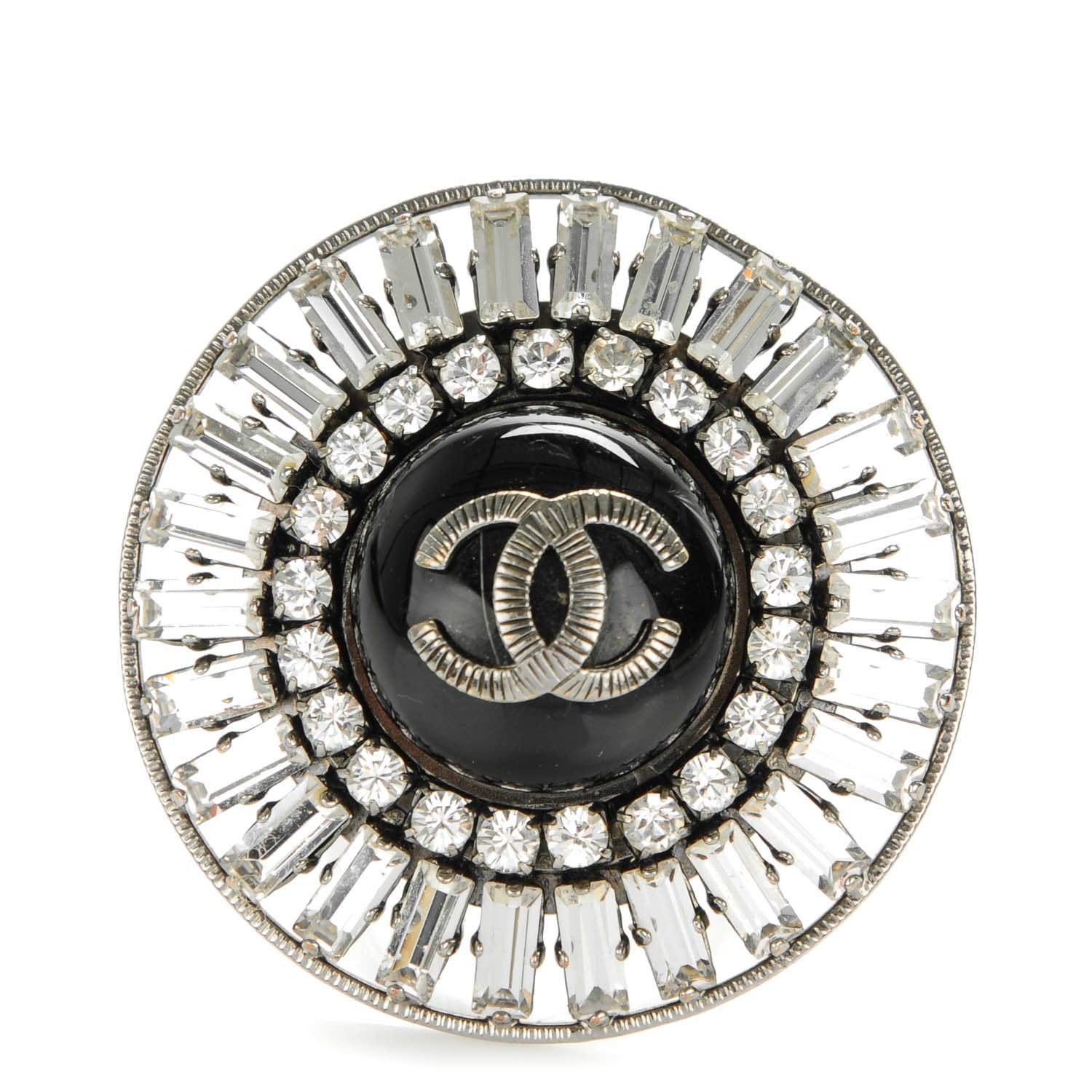 Chanel Enamel CC Baguette Crystal Ring 5 Black 1 of 5