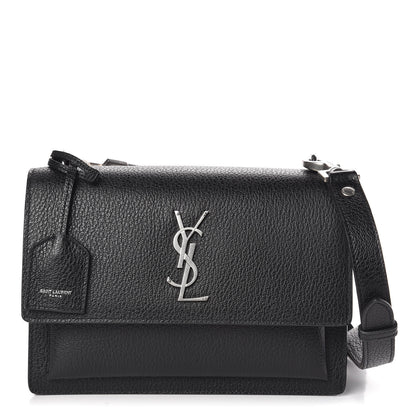 Saint Laurent Grained Calfskin Medium Monogram Sunset Satchel Black 1 of 10