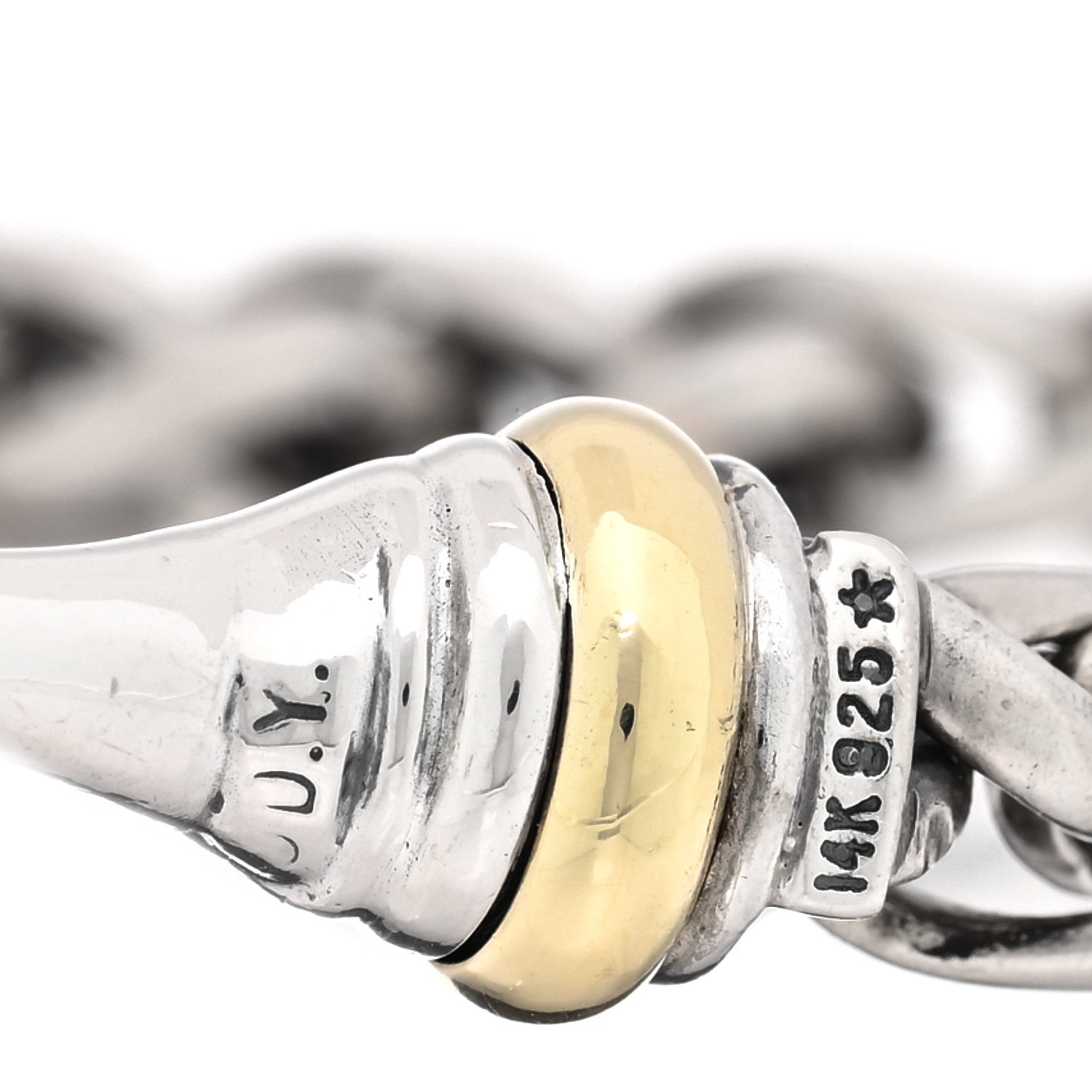 David Yurman Sterling Silver 14K Yellow Gold 6mm Wheat Chain Bracelet 3 of 3