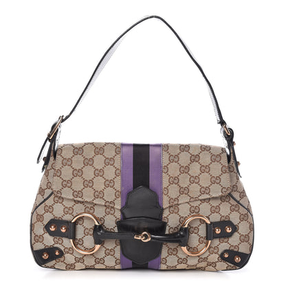 Gucci Monogram Horsebit Web Flap Bag Brown Purple 1 of 13