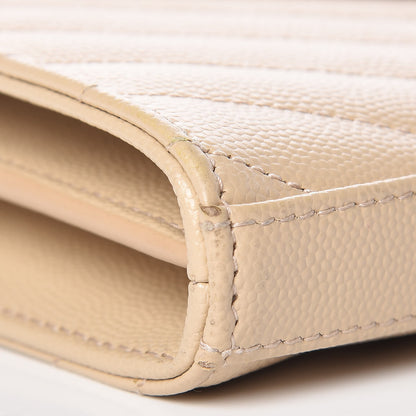 Saint Laurent Grain De Poudre Matelasse Chevron Monogram Chain Wallet Nude Powder 8 of 11