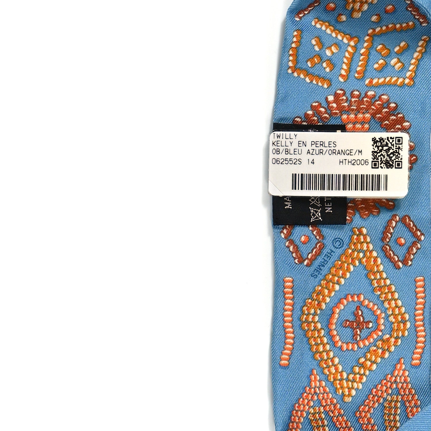 Hermes Silk Kelly En Perles Twilly Bleu Azur Orange 3 of 3