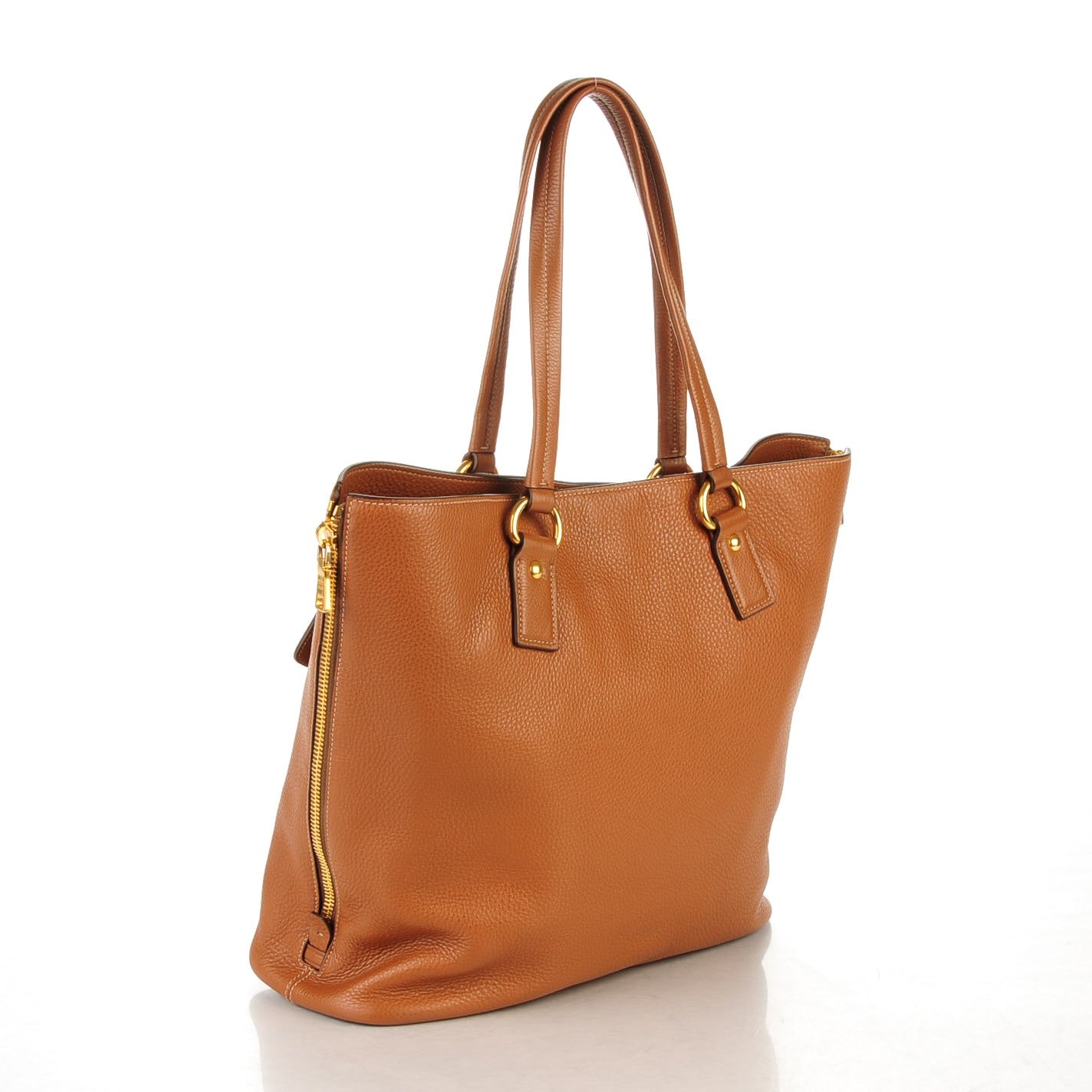 Vitello Daino Side Zip Shopping Tote Brandy