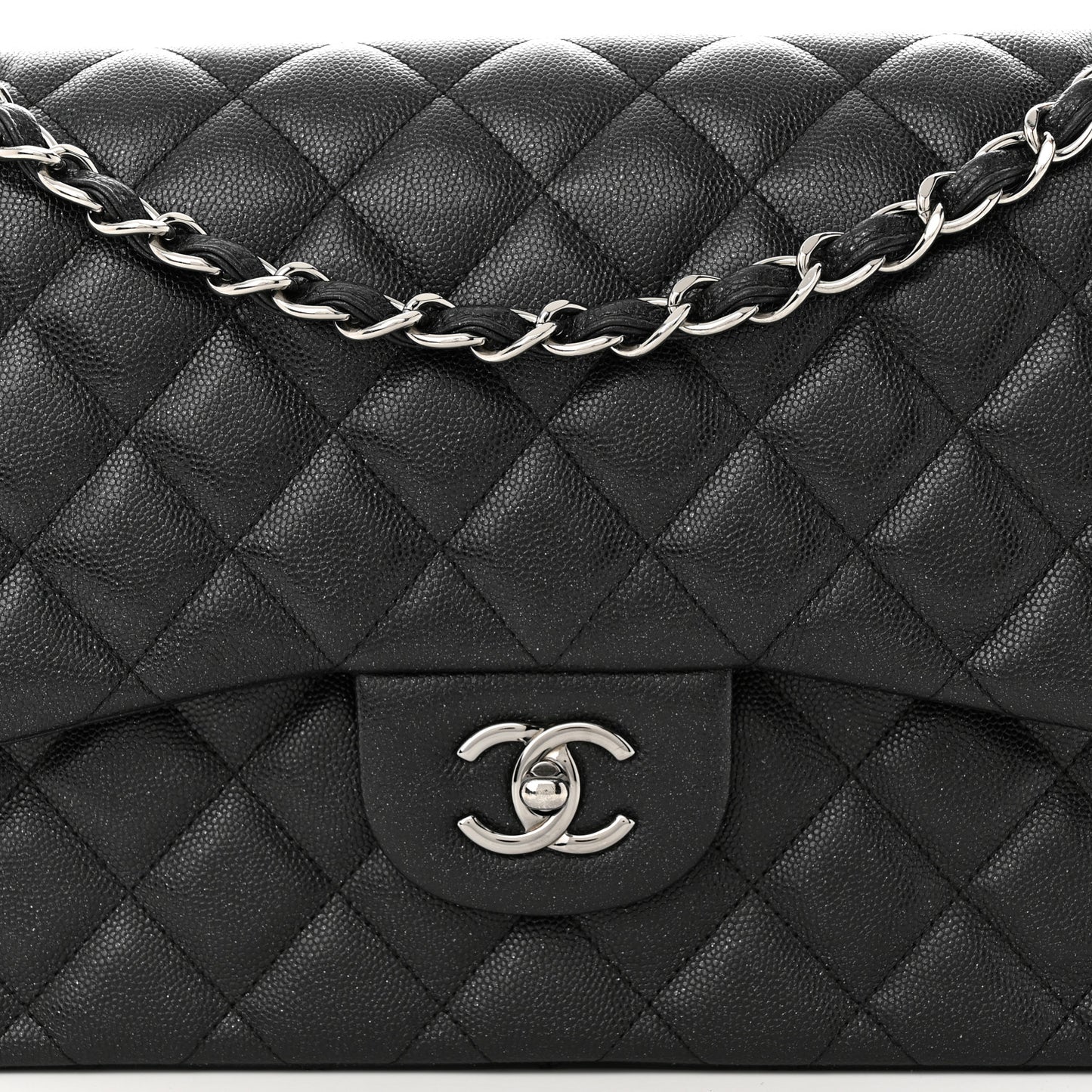 Iridescent Caviar Quilted Jumbo Double Flap Black
