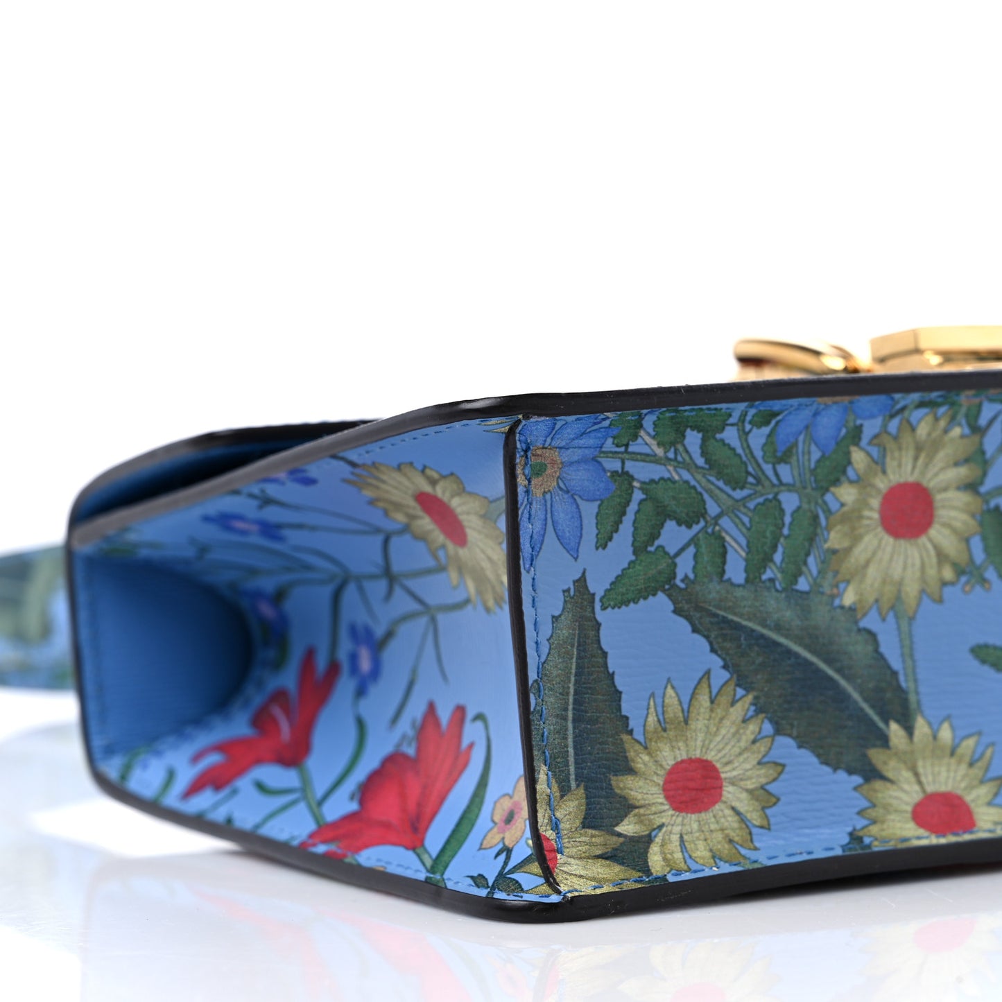 Shangai Calfskin Web New Flora Small Sylvie Shoulder Bag Azure