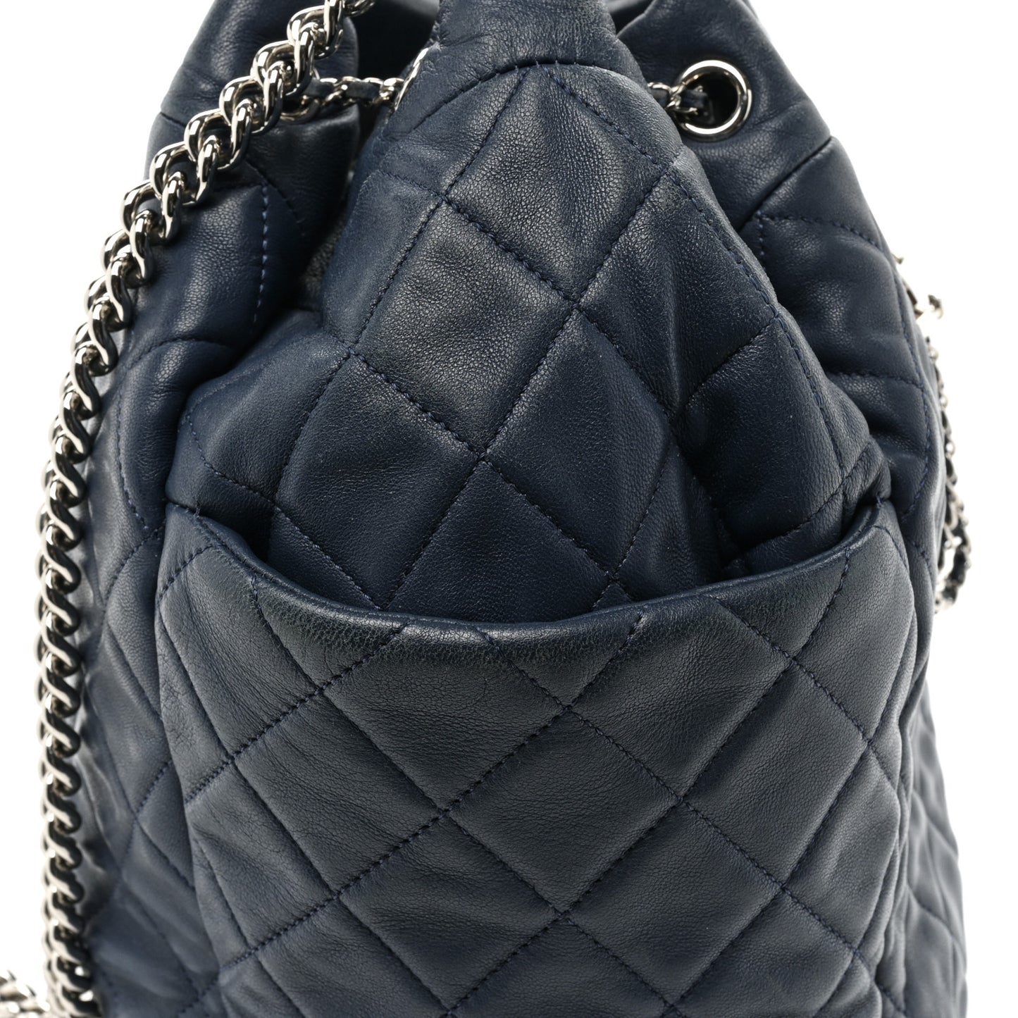 Lambskin Quilted CC Chain Drawstring Tote Blue