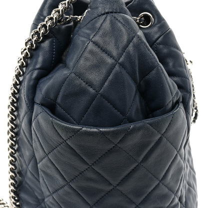 Chanel Lambskin Quilted CC Chain Drawstring Tote Blue 12 of 19