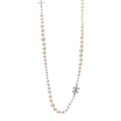 Chanel Graduated Pearl CC Long Necklace Silver 1 of 8