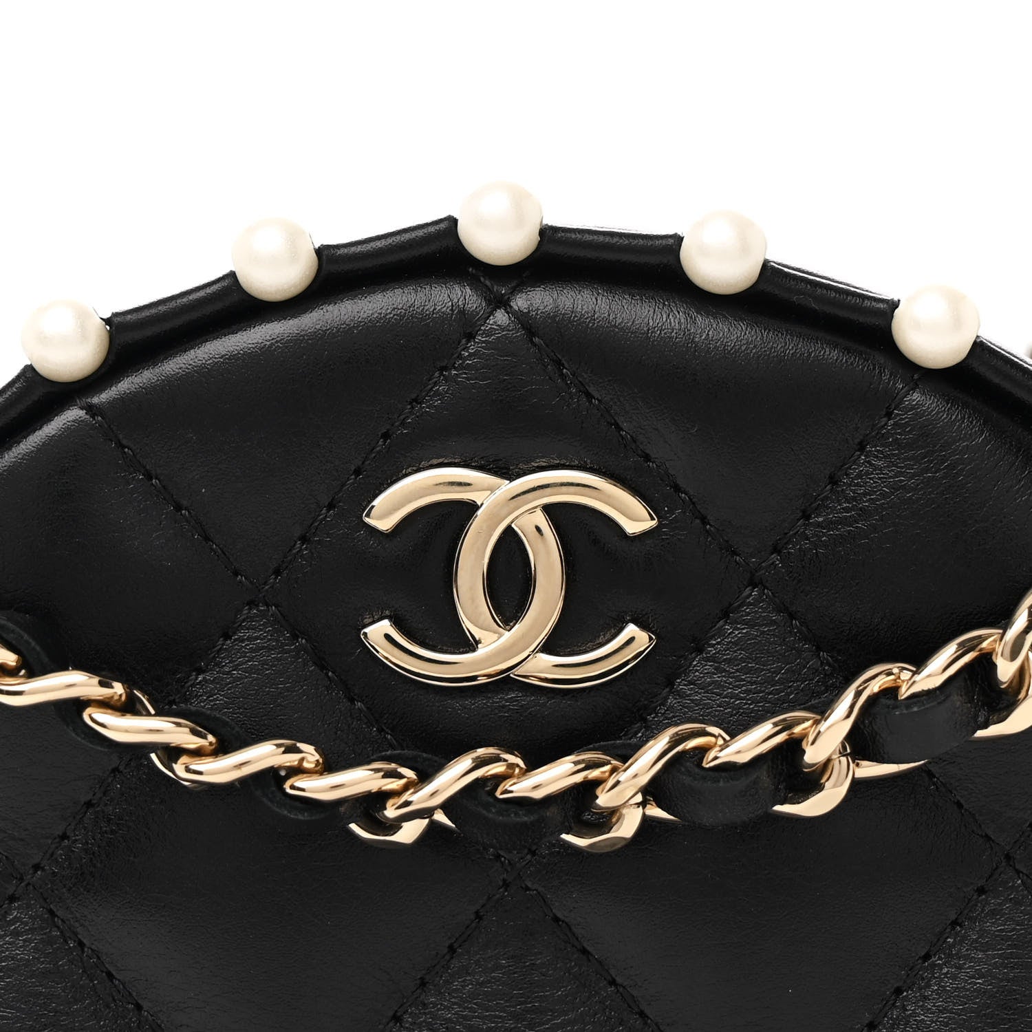 Chanel Calfskin Quilted Pearl Round Clutch With Chain Black 8 of 11