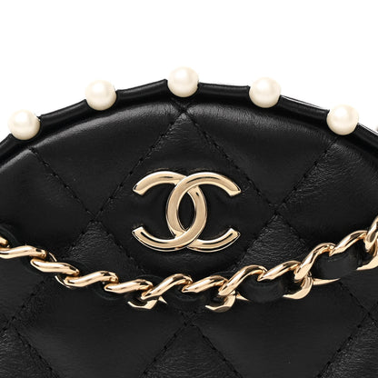 Chanel Calfskin Quilted Pearl Round Clutch With Chain Black 8 of 11